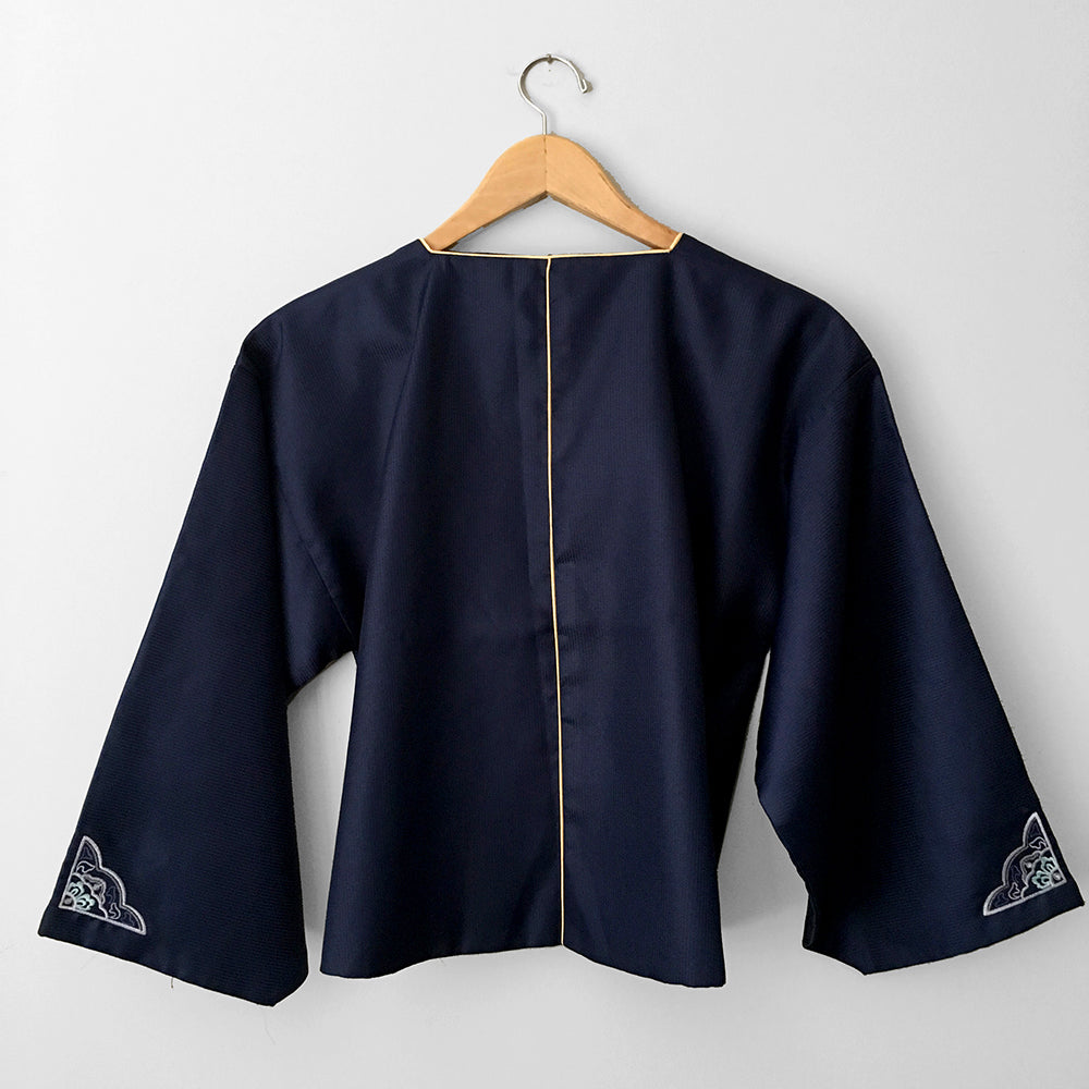 Navy and Gold Kimono Crop Jacket