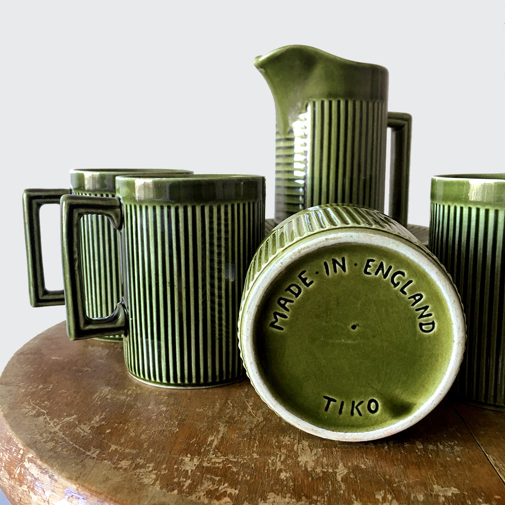 12 Piece 1960s MCM Mid-Century Modern Green Made in England Tiko Cups and Saucers Set