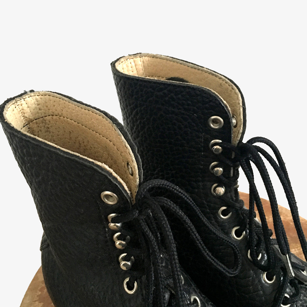 Black Stippled Leather Biltrite Combat Lace-up Boots