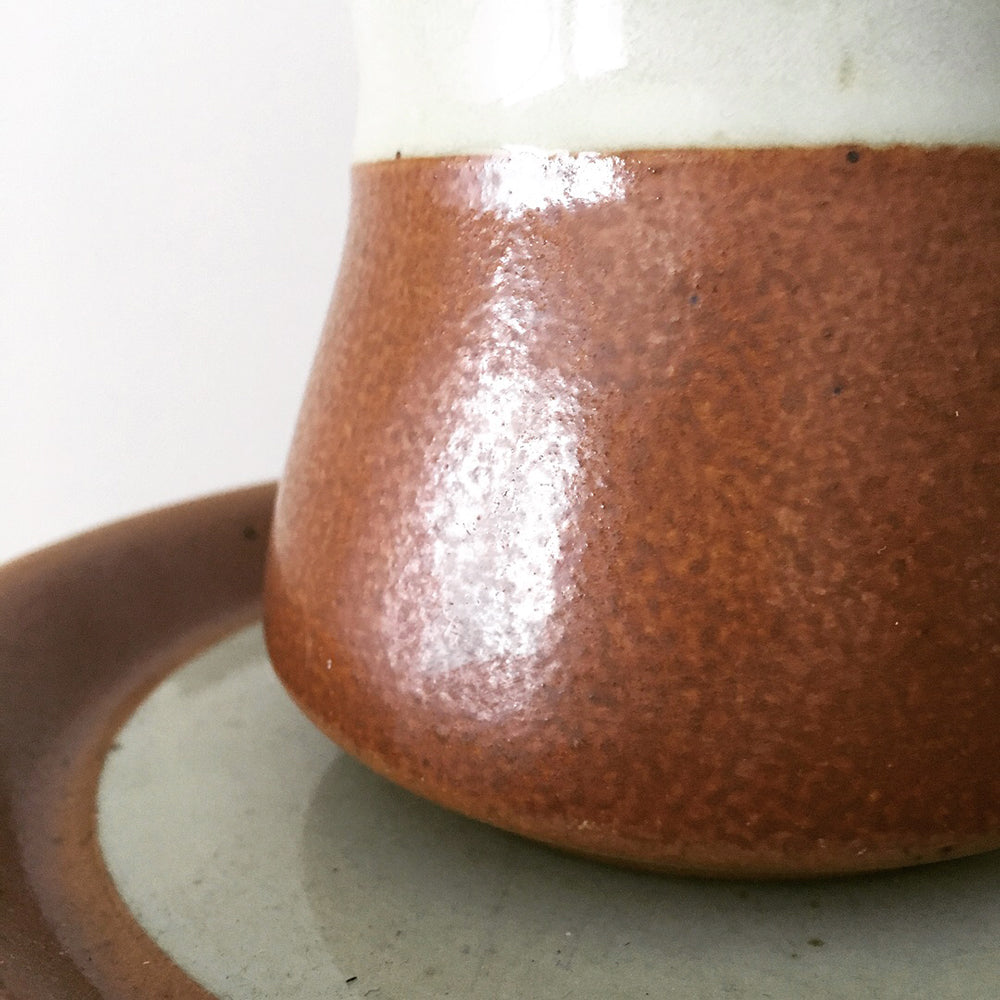 Made in Canada Rust Two-Tone Glazed Ceramic Pottery Cups and Saucers Set