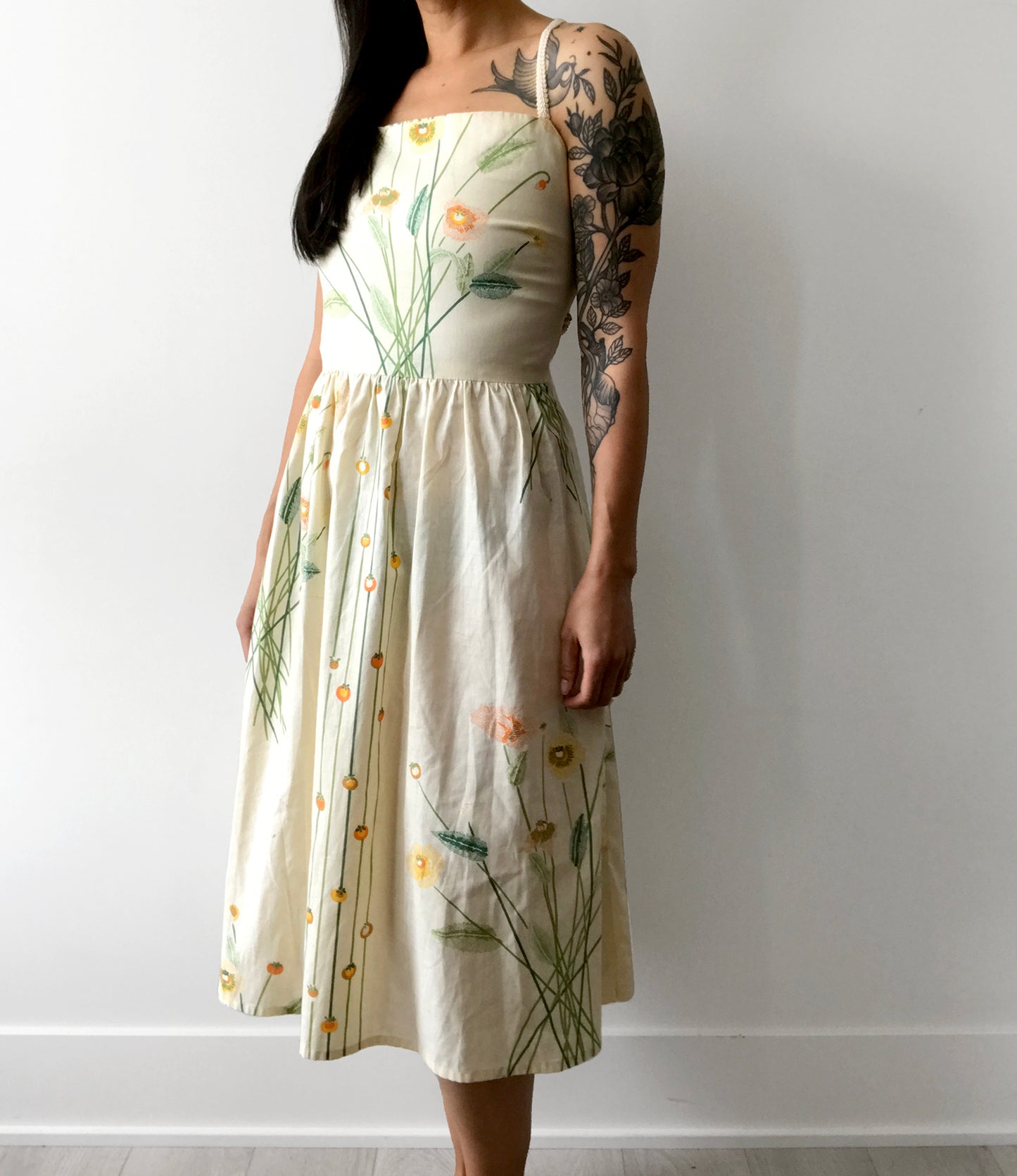 Handmade Tied-Back Open-Back Floral Cotton Dress