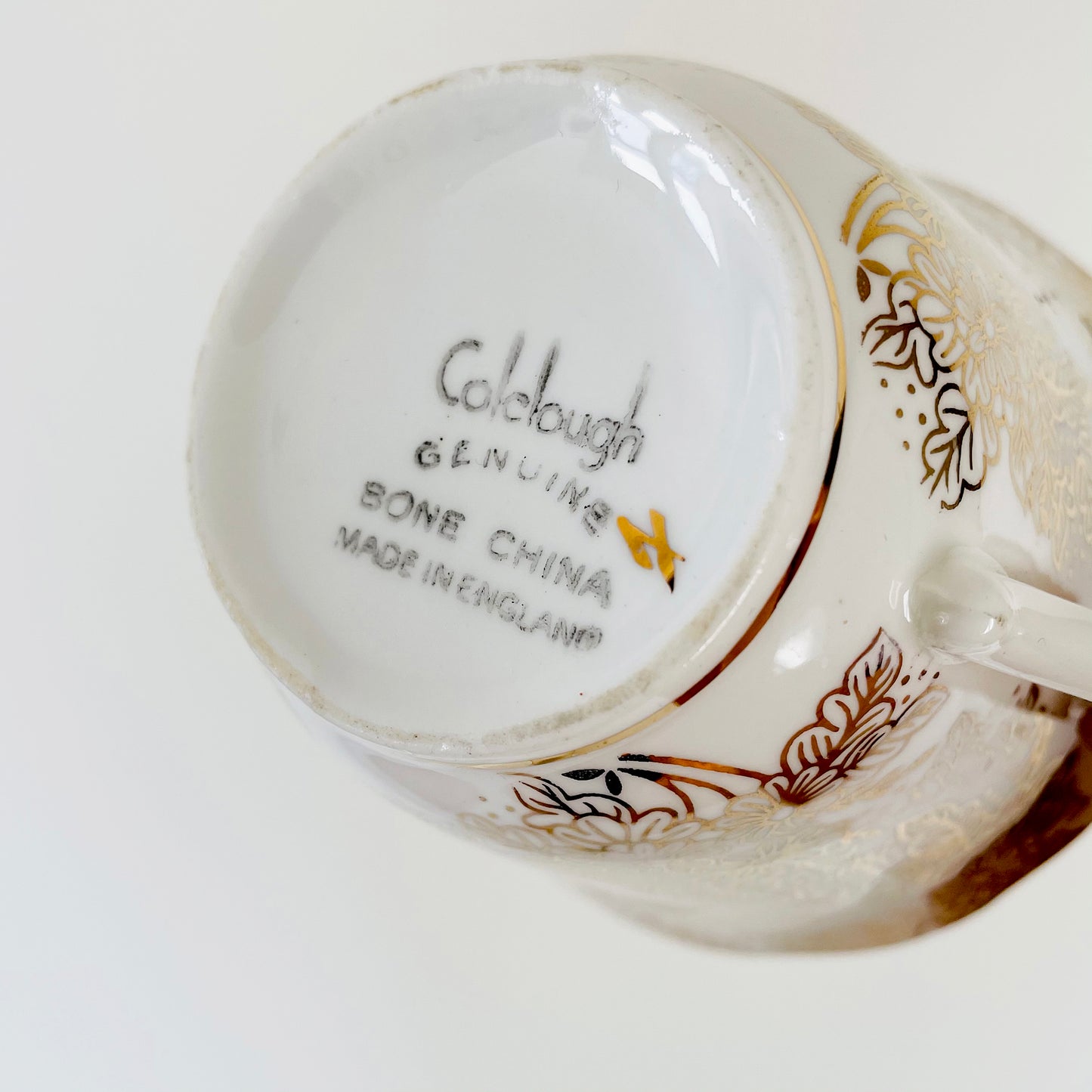 Set of 3 White and Gold Leaf Mismatched Fine China Teacups