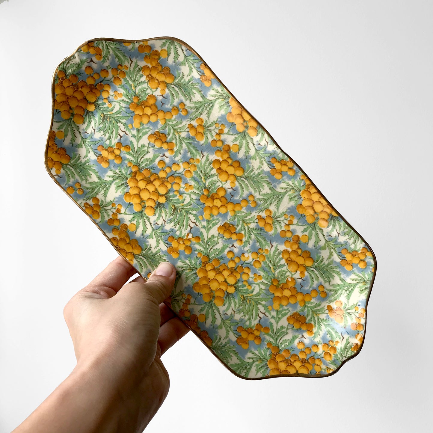 Rare Early 1900s Empire Shelton Ivory England Ceramic Orange-Blossom Gold-Trimmed Dish