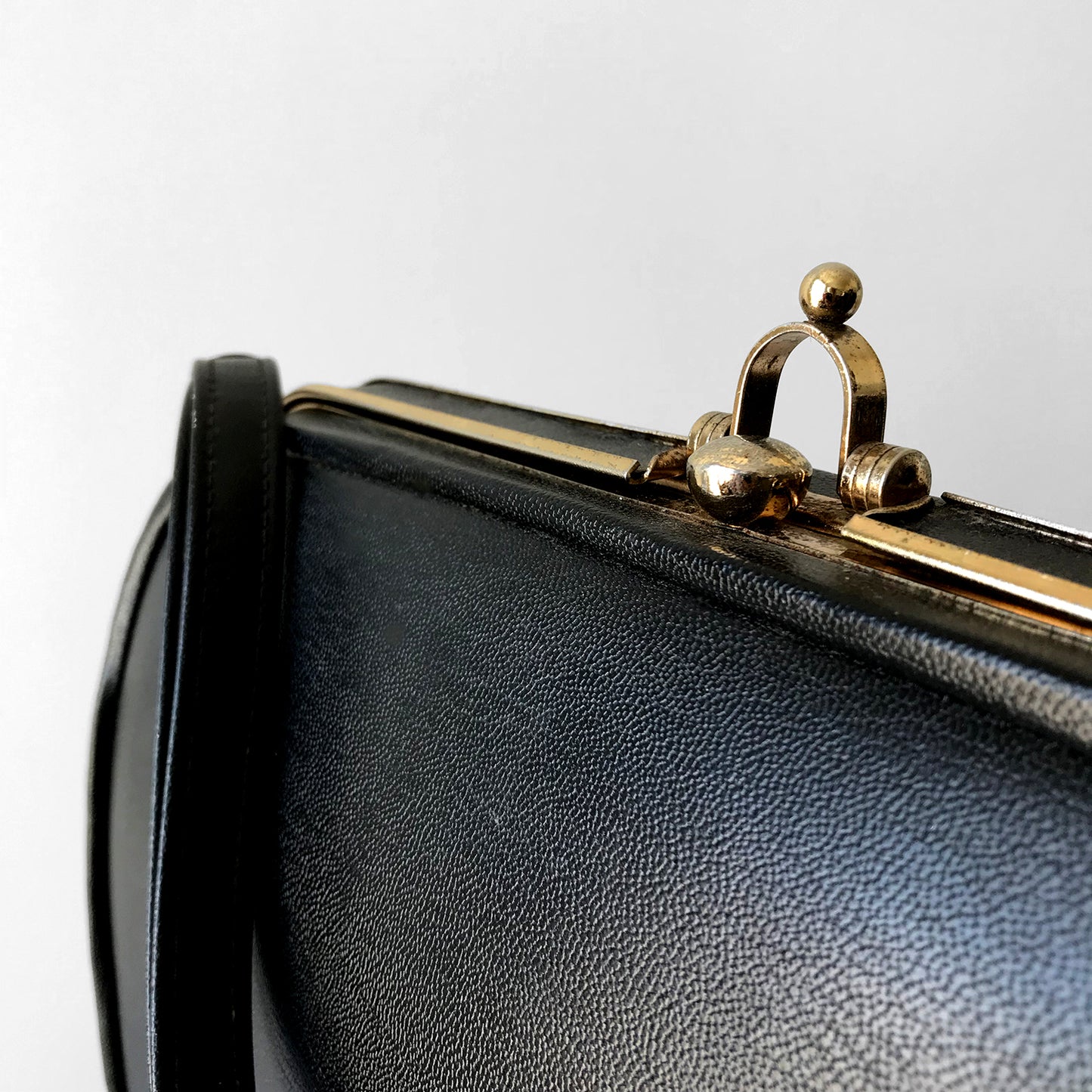 1960s Black Structured Leather Handbag