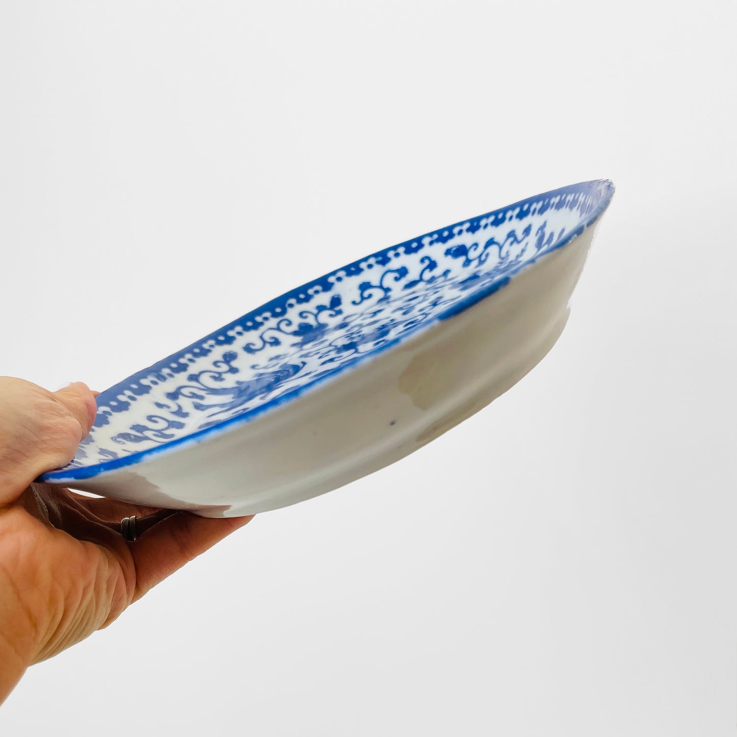 Made in Japan Blue and White Floral Oval Rooster Serving Platter