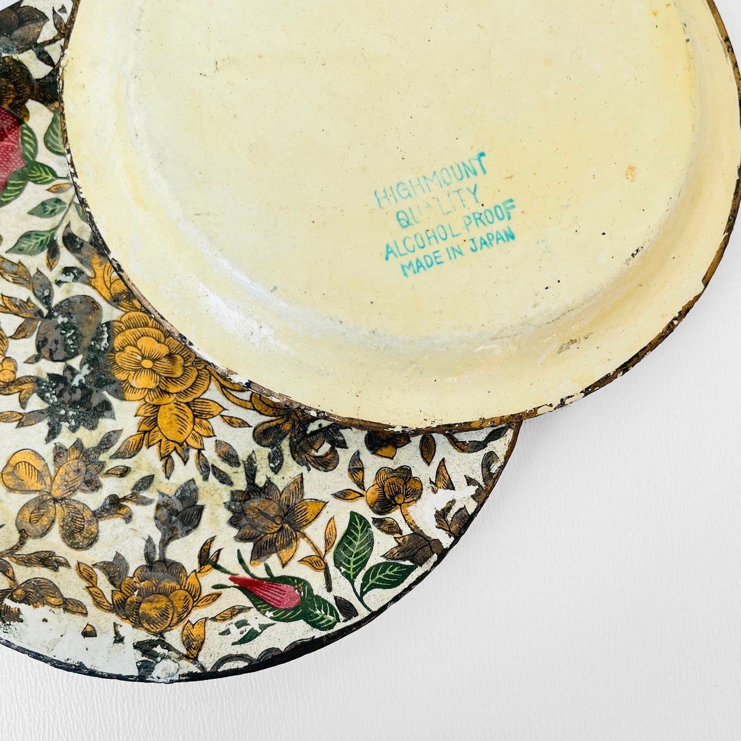 1950s - 1960s Made in Japan Alcohol Proof Hand-Painted Floral Lacquerware Coaster Set