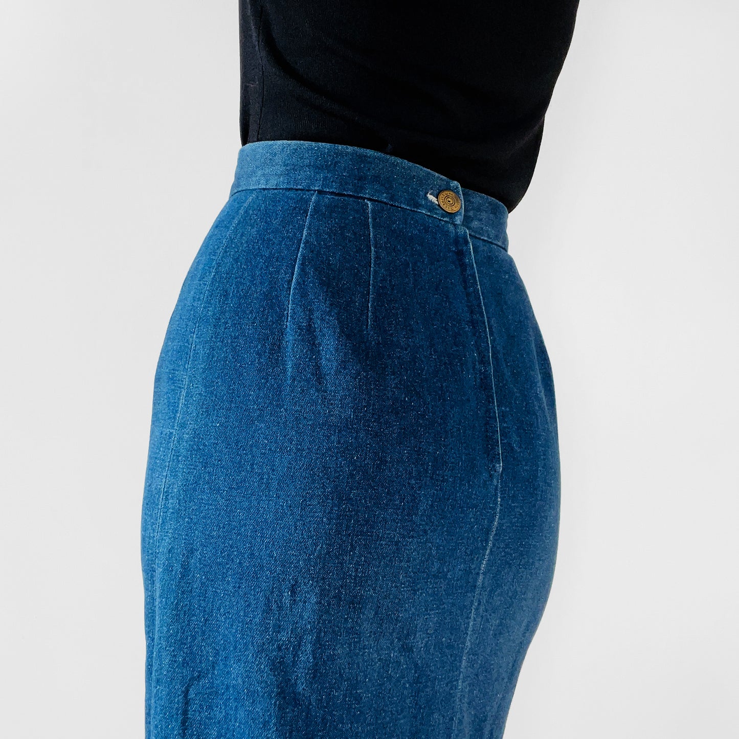 1990s Dark-Denim Soft Chambray Pleated Skirt