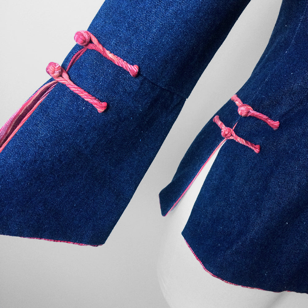 1970s Bell-Sleeve Denim Mandarin Collar Fitted Jacket