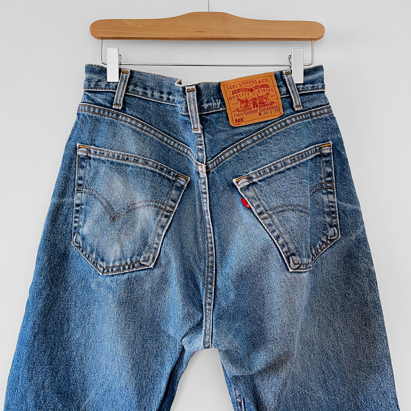 1980s Made in Canada Rare High-Waist Distressed Blank Red-Tab Levi's 505 Denim Jeans