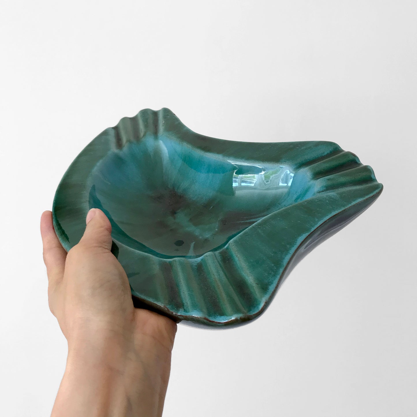 1960s MCM Mid-Century Modern Green Glazed Ceramic Pottery Ashtray