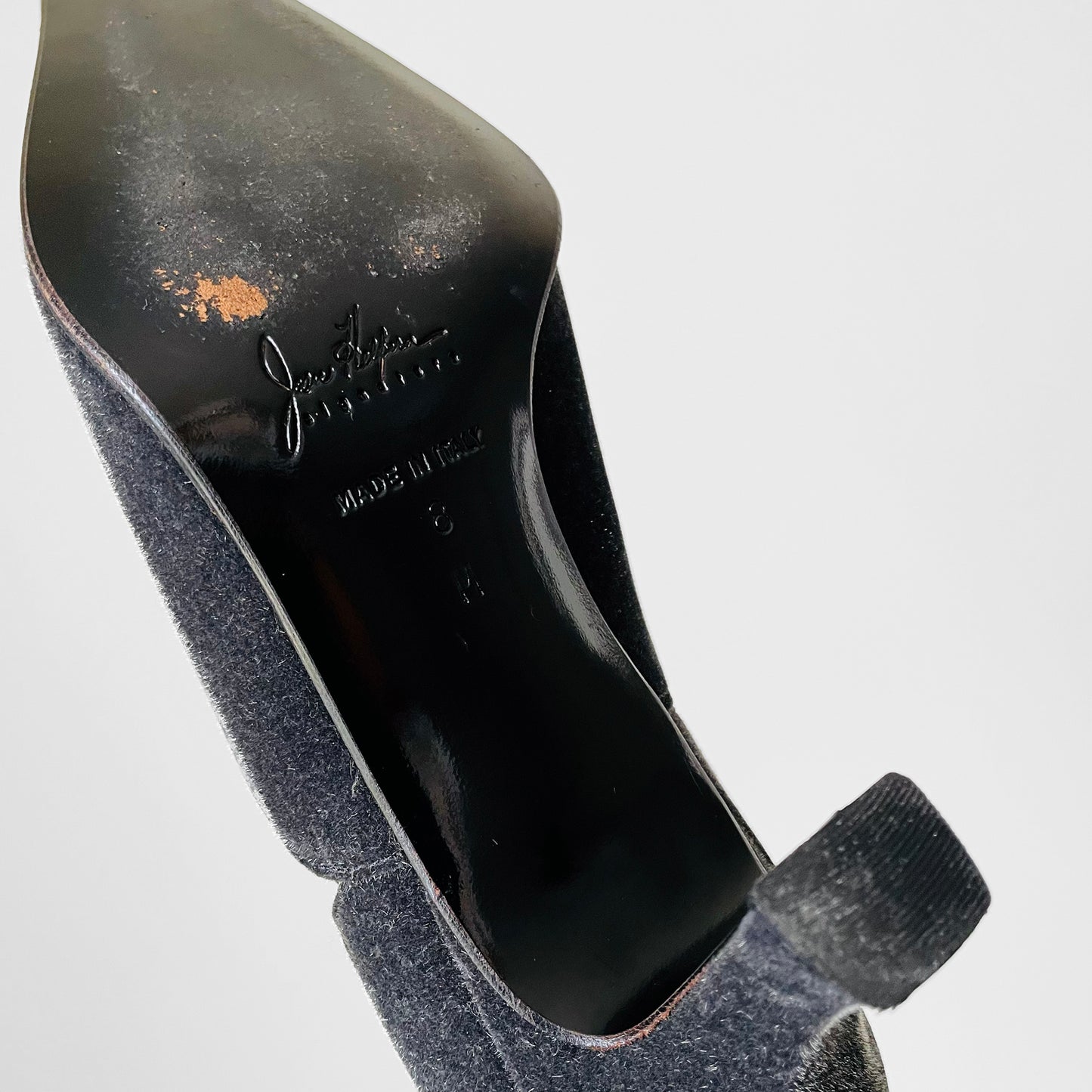 1980s Joan Helpern Charcoal Velvet Low Heel Slip-On Shoes - Sz. 8M