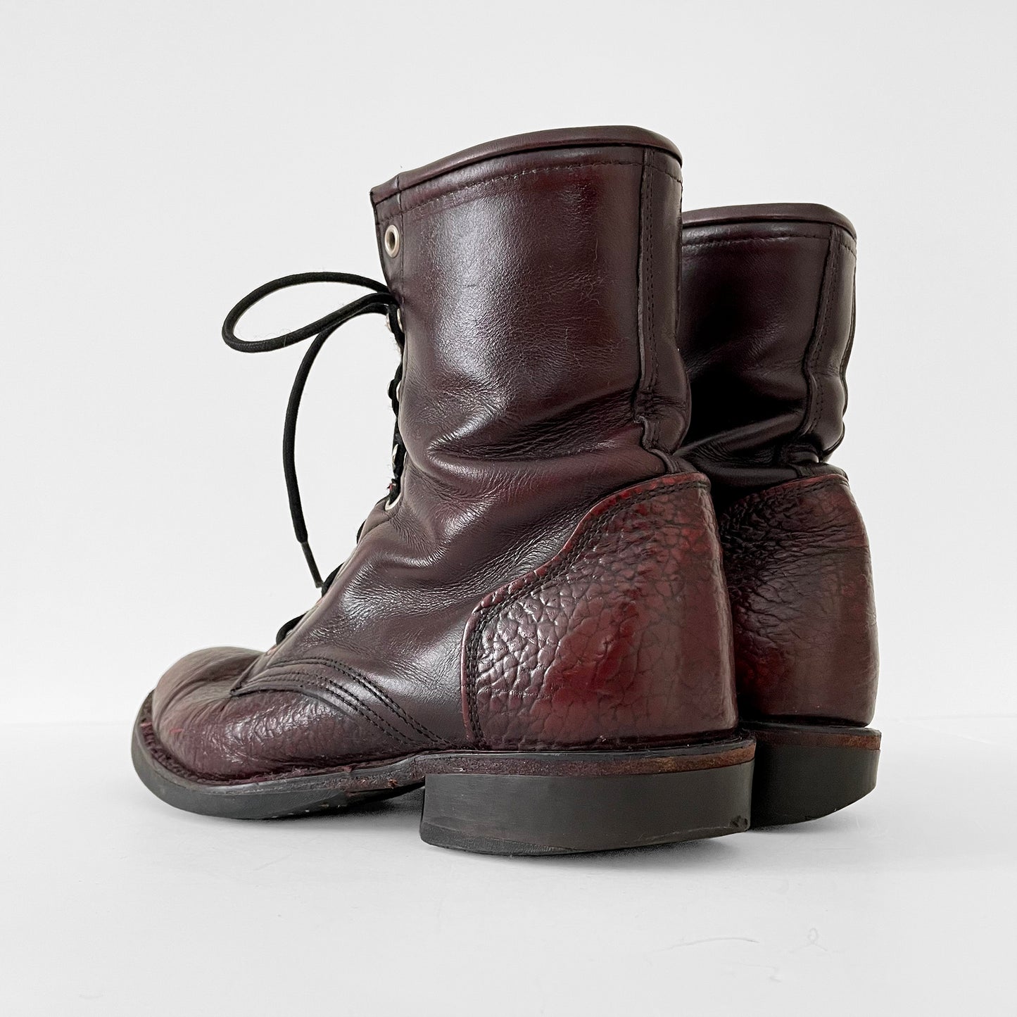 Well-Worn Maroon Leather Lace-Up Combat Riding Boots