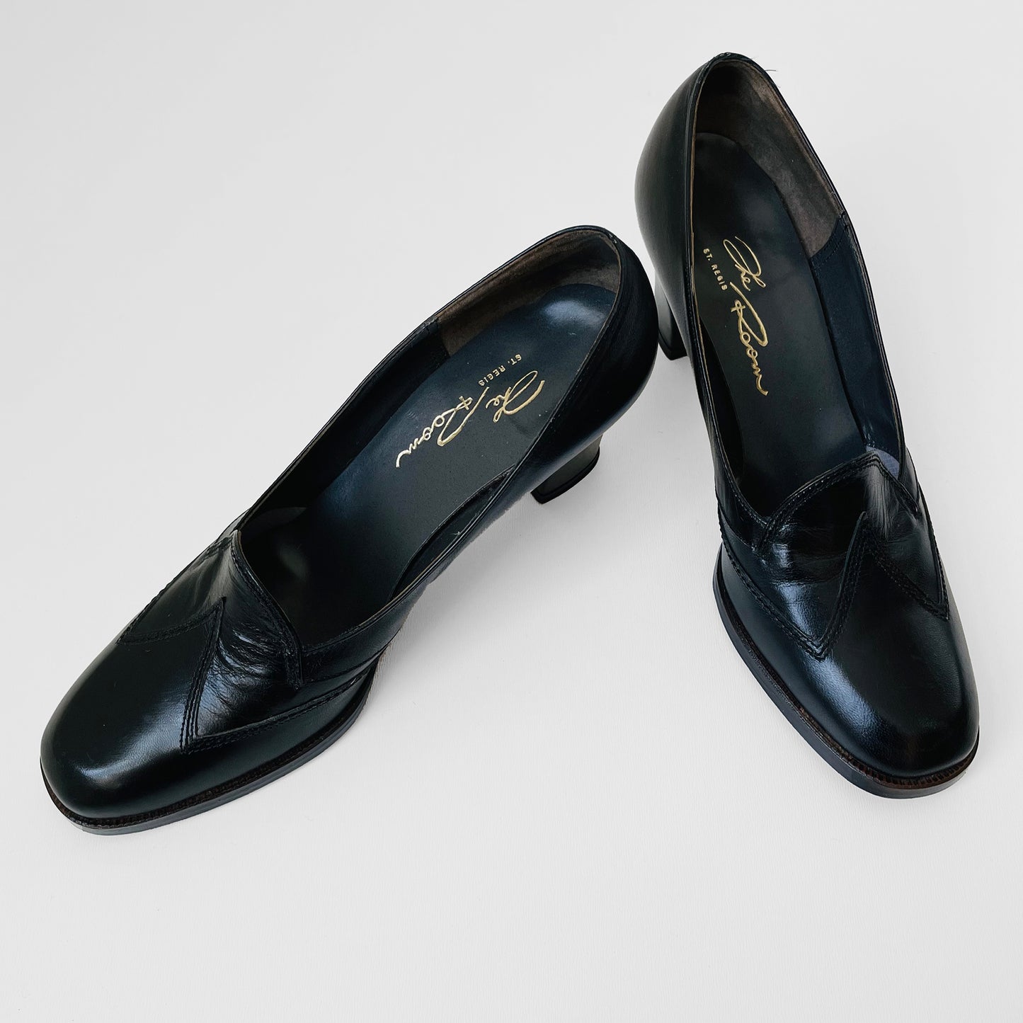 1950s Black St. Regis Leather Slip-On Heels - Sz. 6D