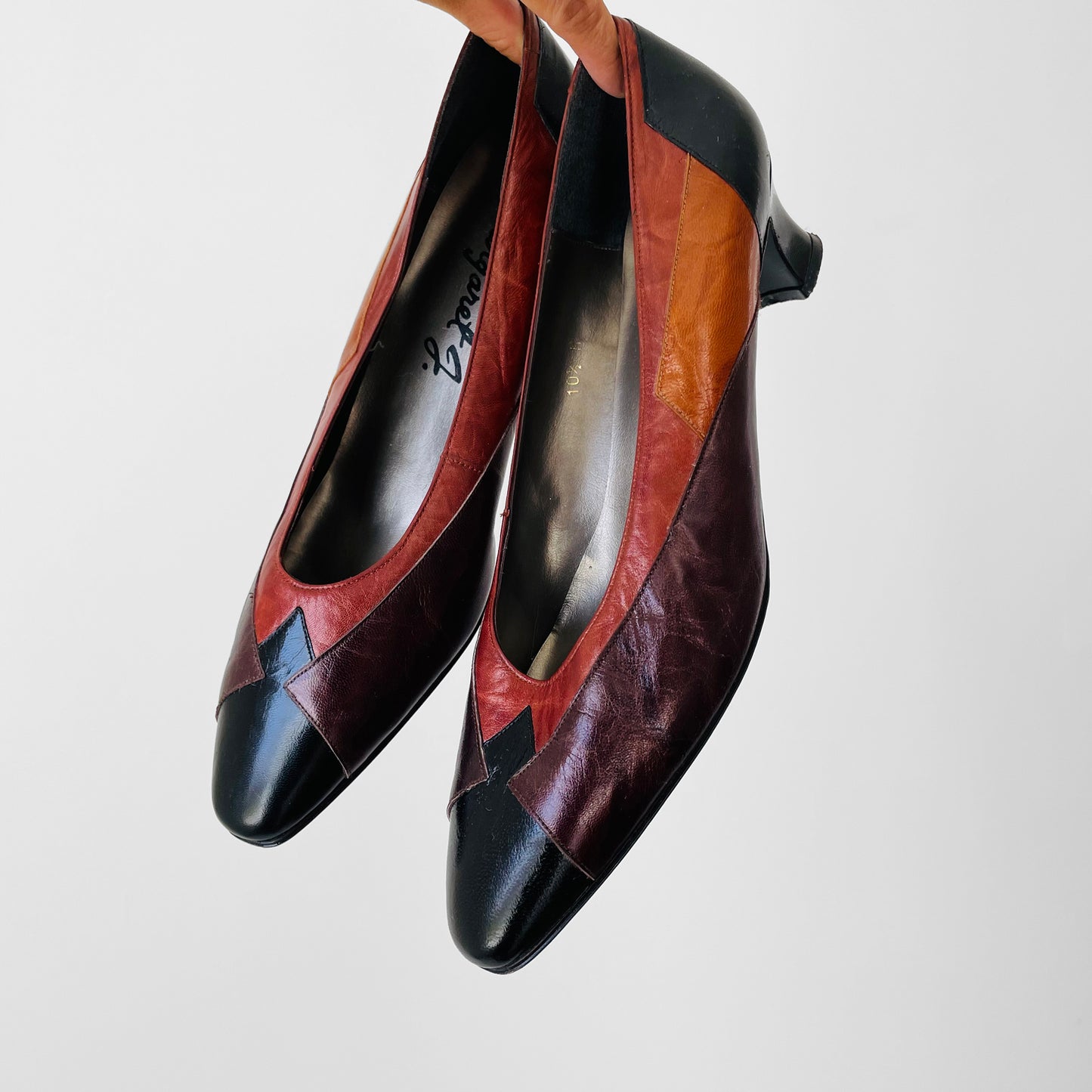 Vintage 1980s Margaret J. Leather Colour-Block Slip-on Shoes - Sz. 10.5