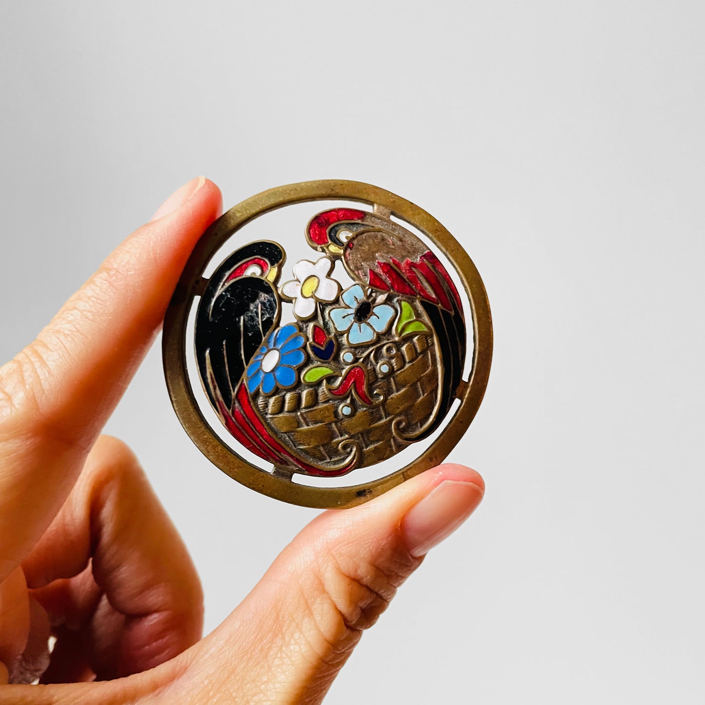 1930s Enamelled Brass Parrot Brooch