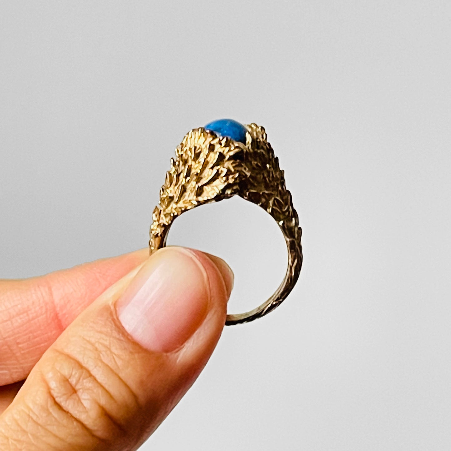 14kt Gold Plated Stamped Blue Eyed Cabochon Statement Ring