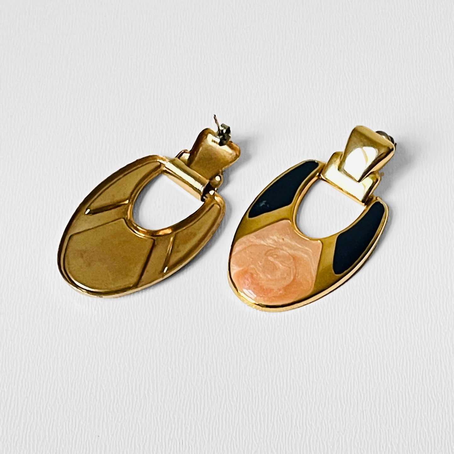 80s Enamelled Gold Toned Pierced Earrings