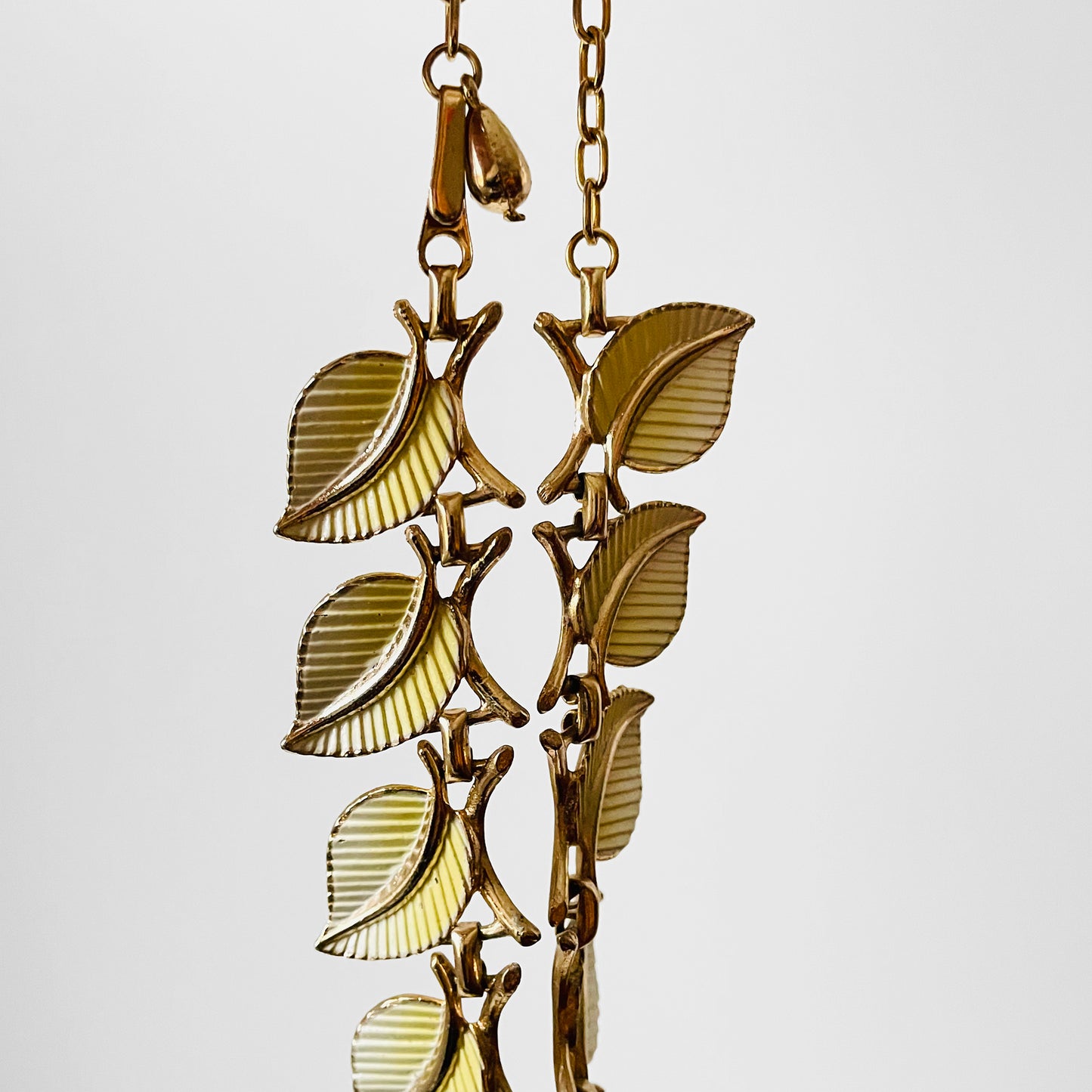 Enamelled Leafy Link Necklace and Clip Earrings Set