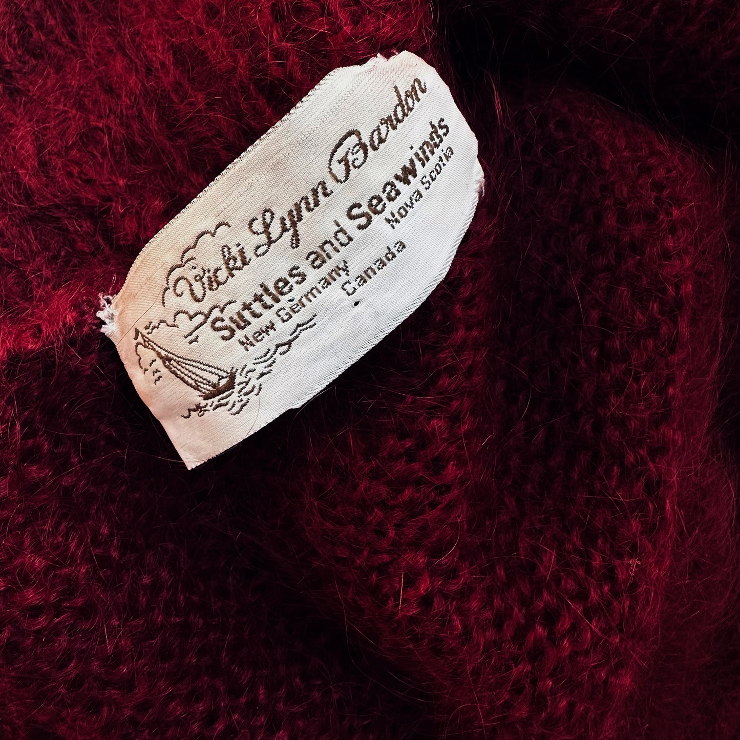 1980s Deep Wine Red Suttles & Seawind Made in Canada Mohair Knit Statement Cardigan Sweater