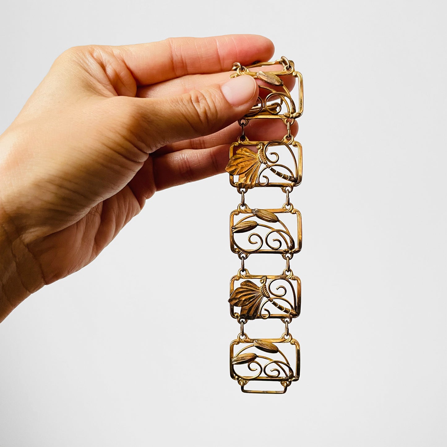 60s 70s Art Deco Style Gardenia Link Bracelet