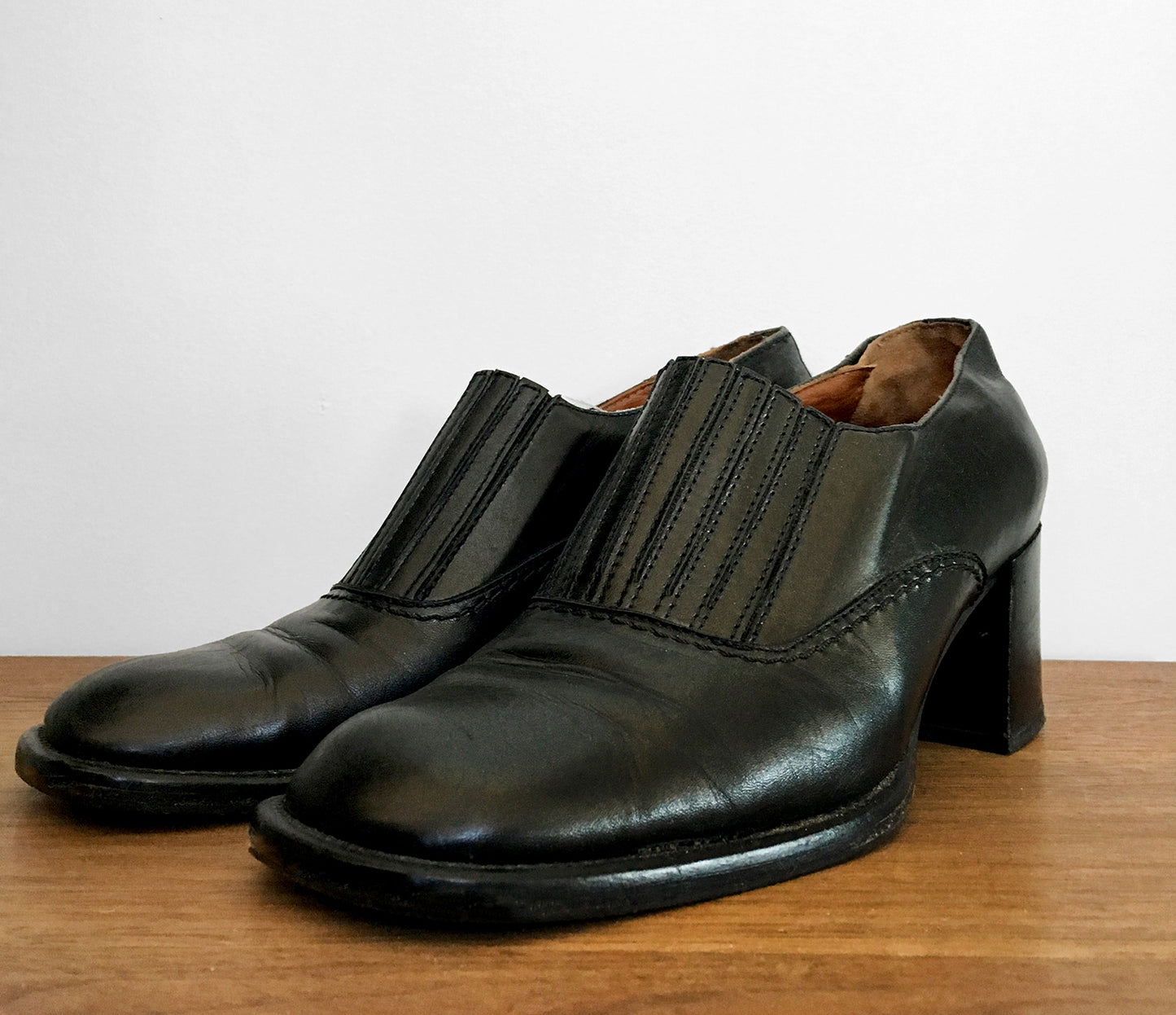 Made in Italy Black Leather Block Heel Slip-On Shoe