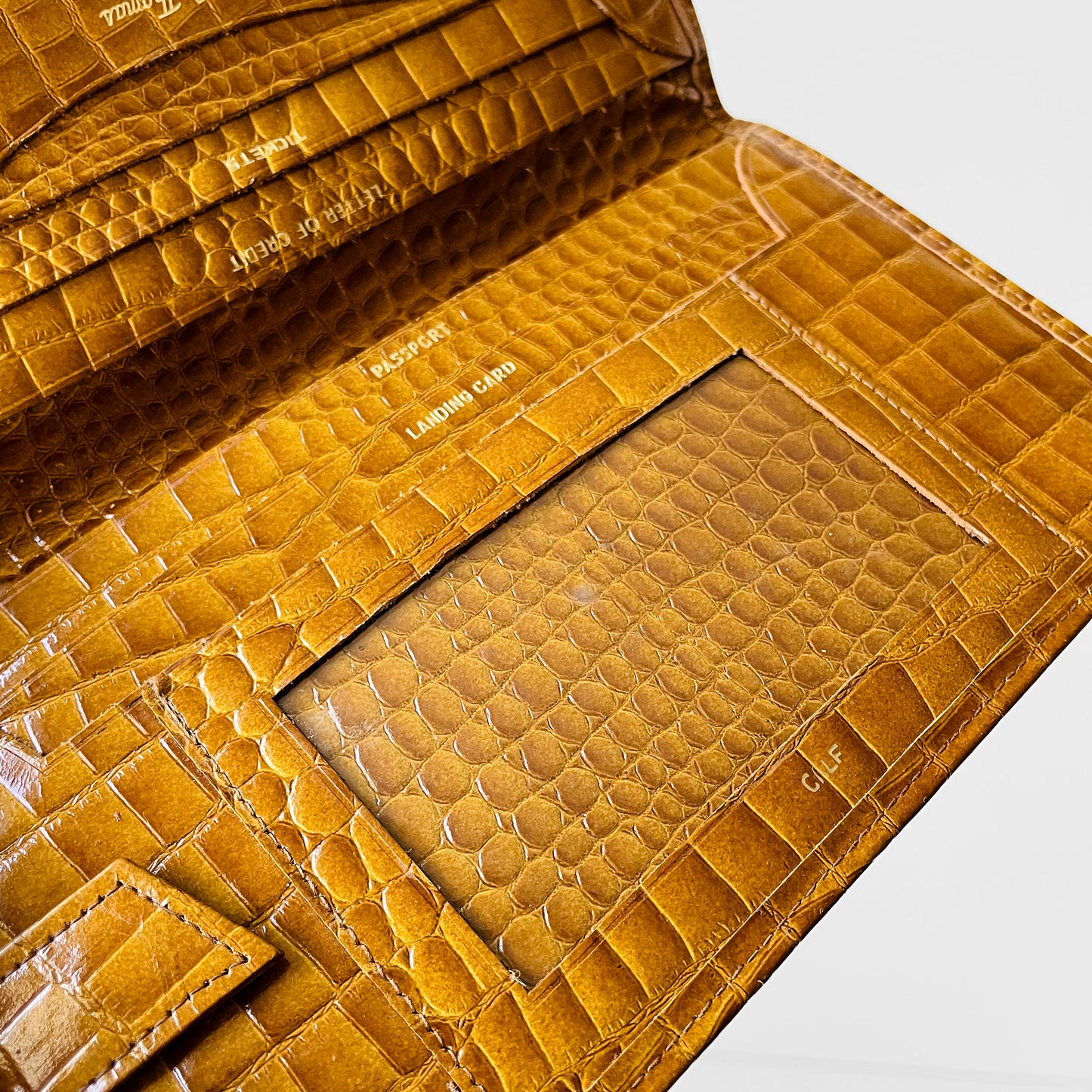 Golden Tan Textured Leather Half Fold Travel Wallet