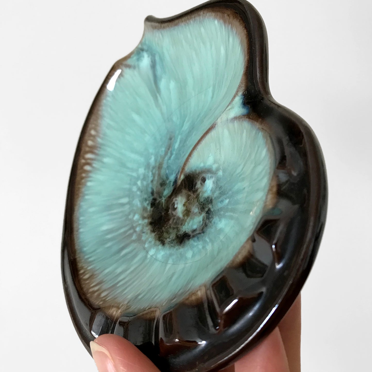 1960s MCM Mid-Century Modern Glazed Turquoise Shell Ceramic Glazed Pottery Ashtray