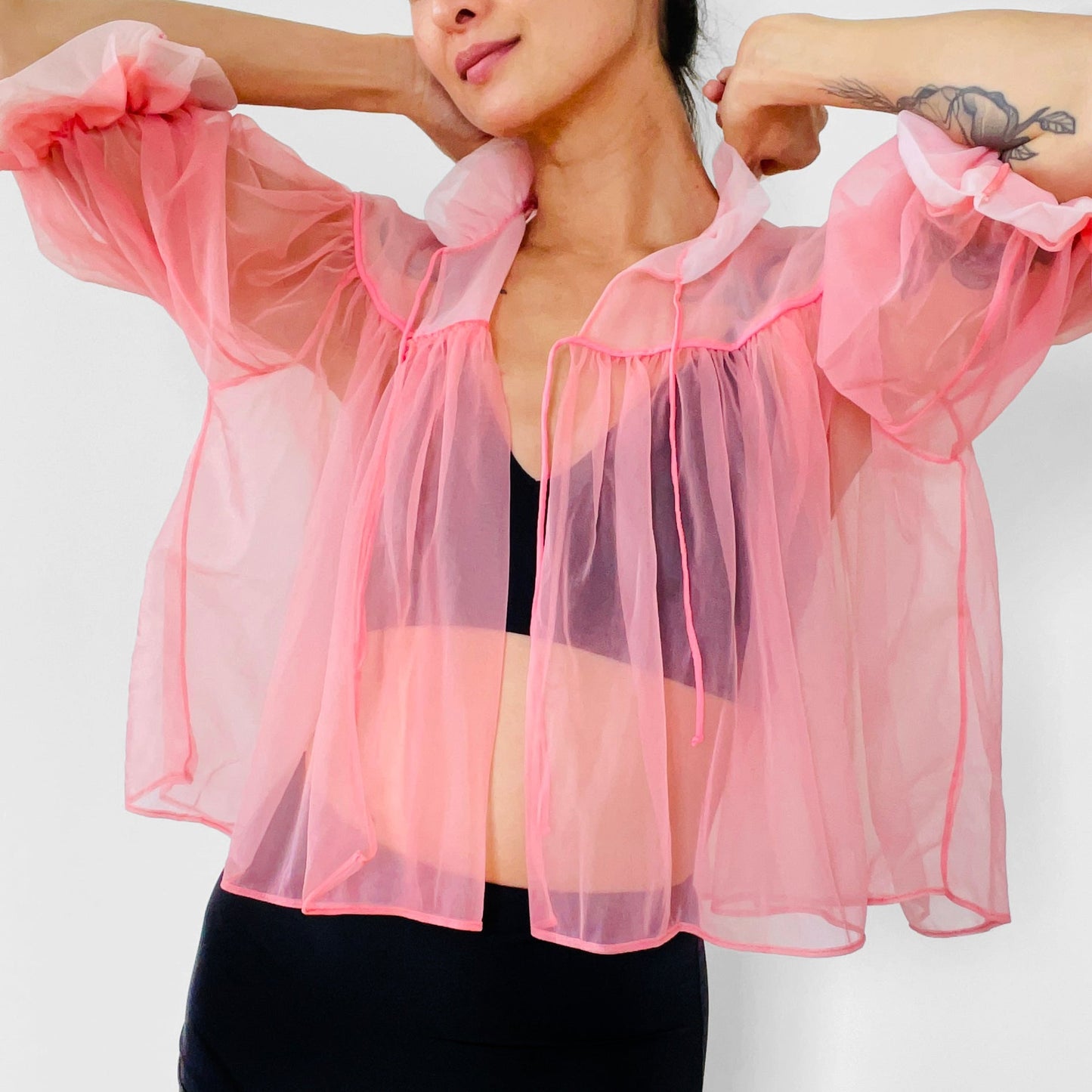 1950s Pink Baby Doll Ruffle Top - S/M