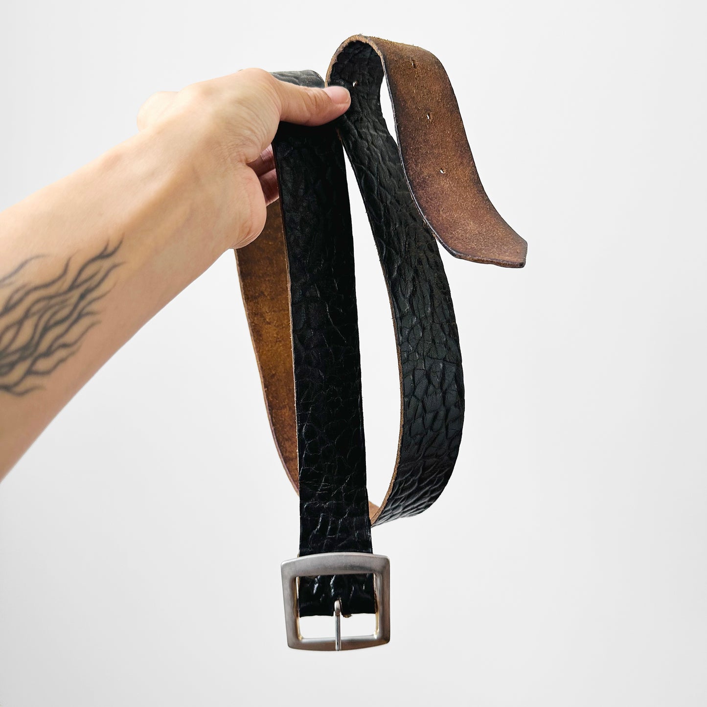 Black Stippled Leather Military Belt - Sz. 34-38