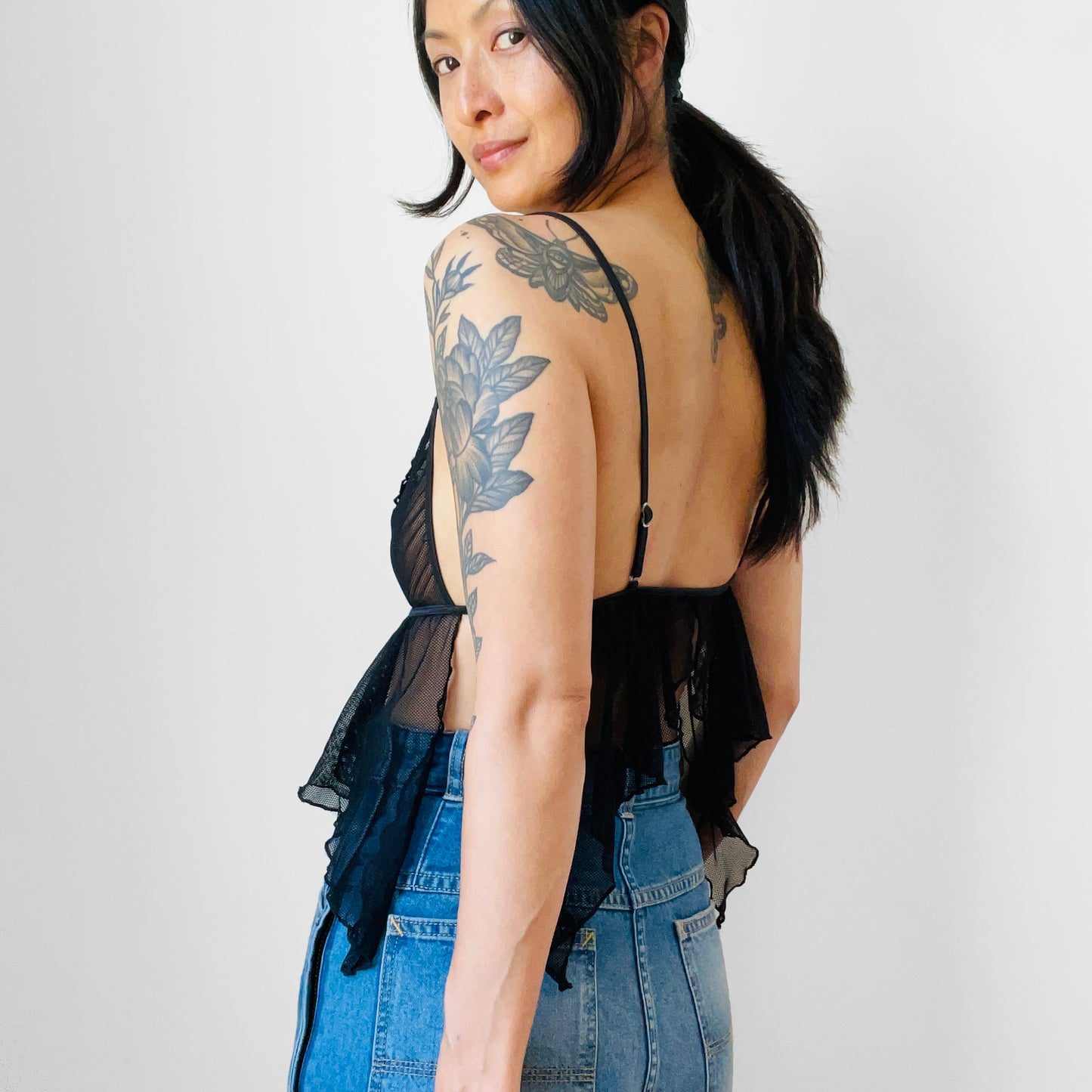 1990s Black Made in the Sheer USA Butterfly Sequins Tank Top - Sz. S
