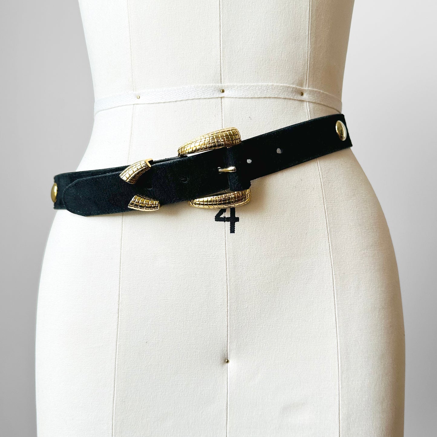 Black and Gold Snake Patterned Buckle Faux Suede Belt - Sz. 26.75-30.75