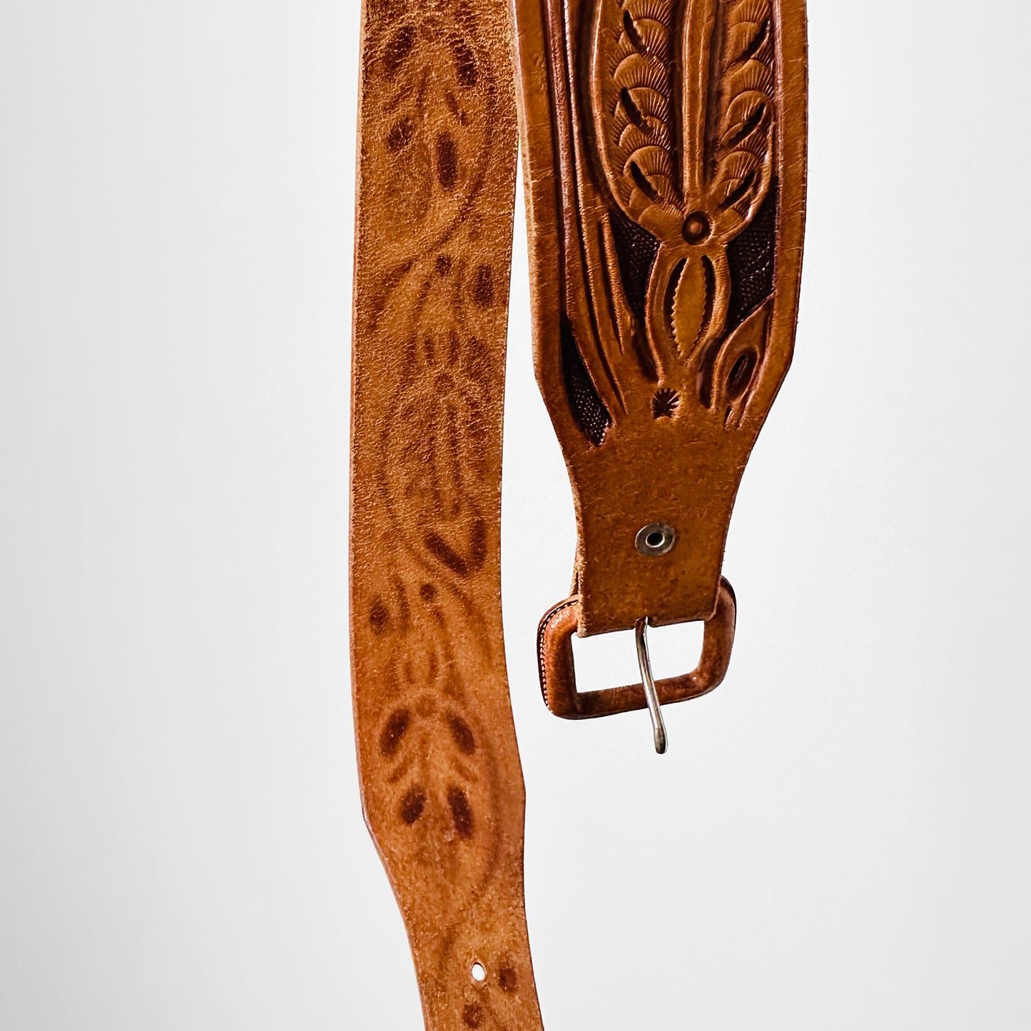 1970s Tan Tooled Leather True Waist Belt - Sz. 26-28.5