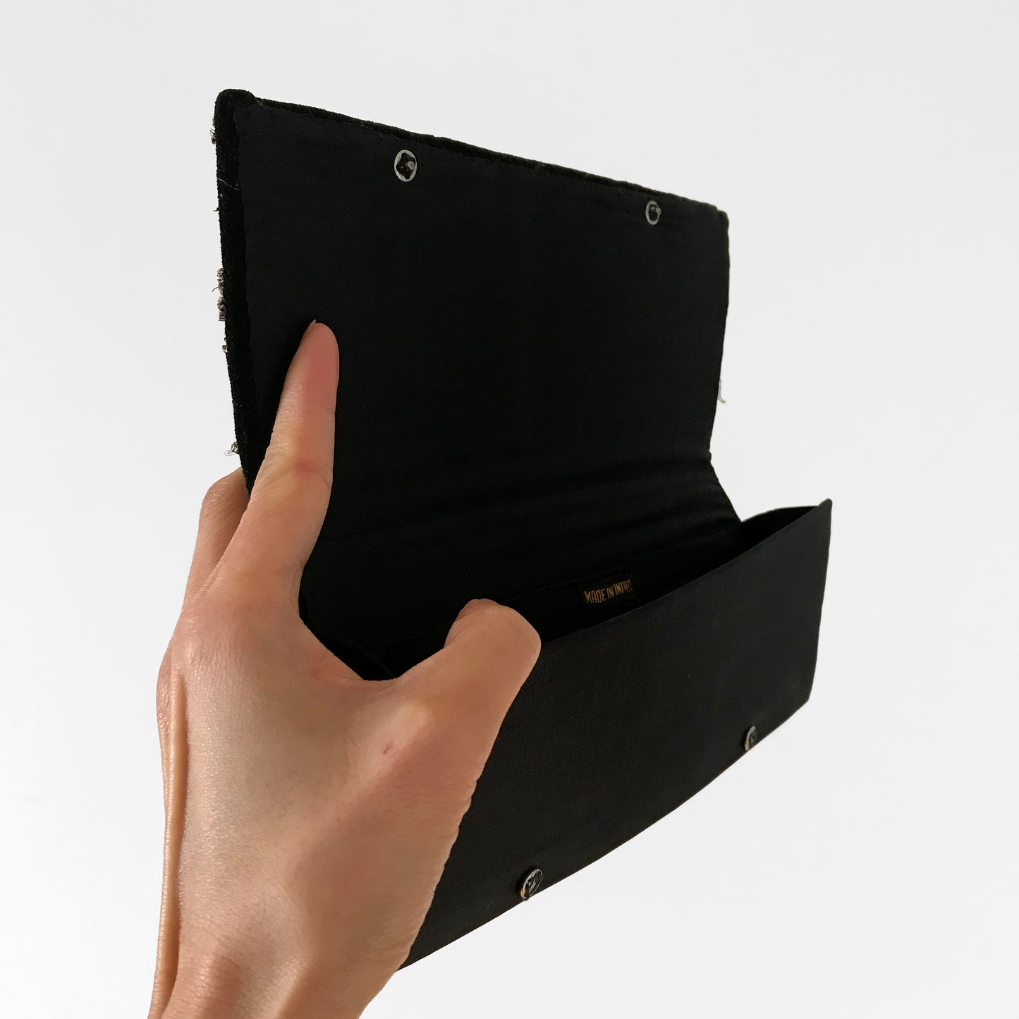 1960s Black Velvet Silk Encrusted Beaded Evening Clutch Purse