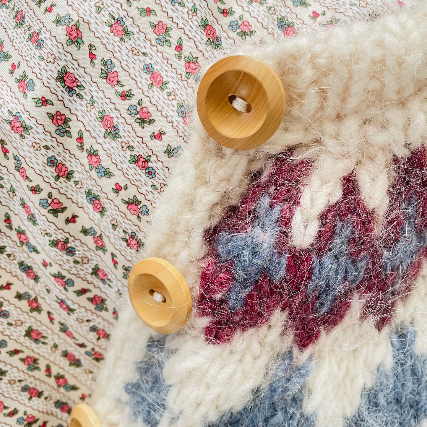 Handmade Handknit Heavy Wool Lined Nordic Wood Button Cardigan