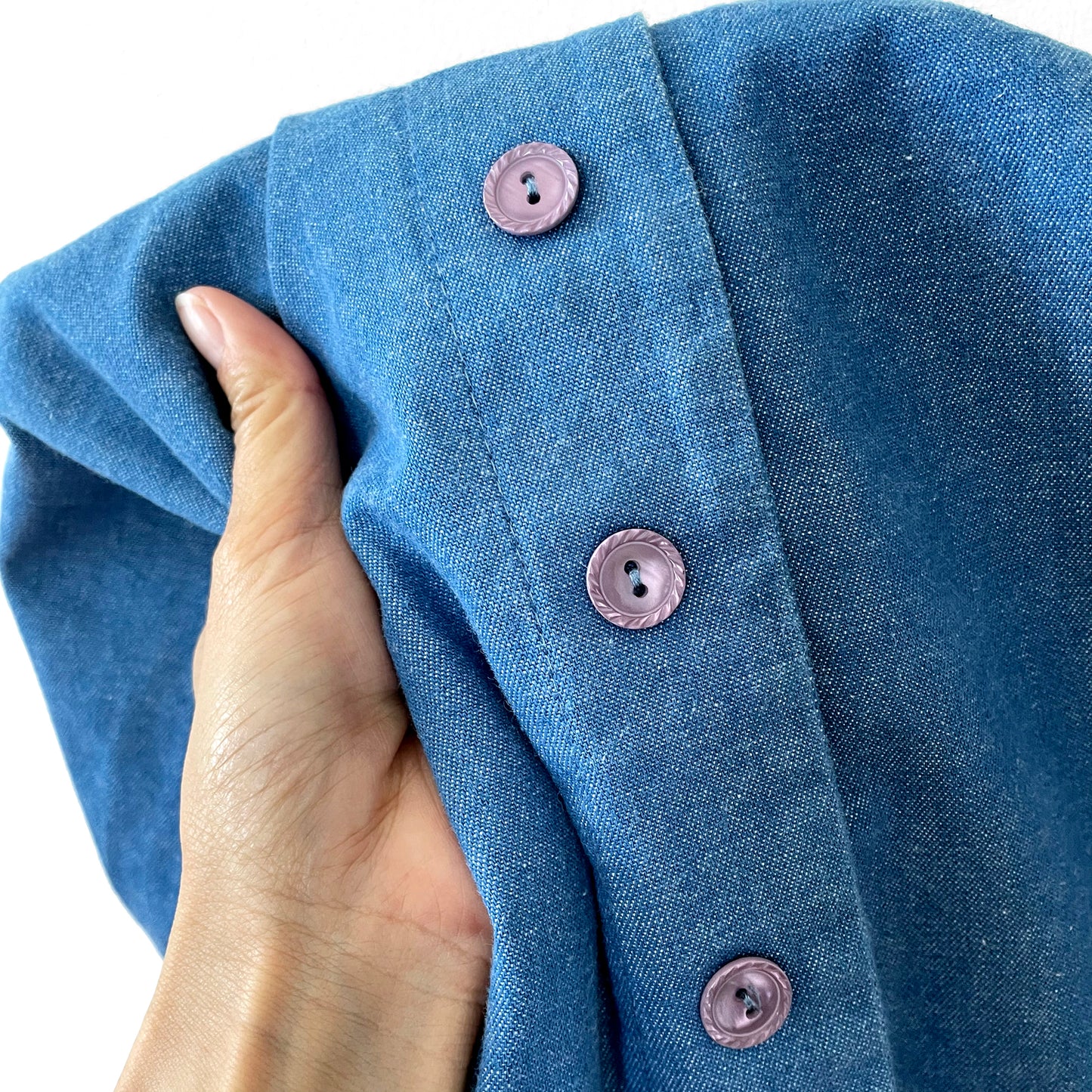 Button-Front Chambray Elastic-Waist Lightweight Denim Jean Skirt