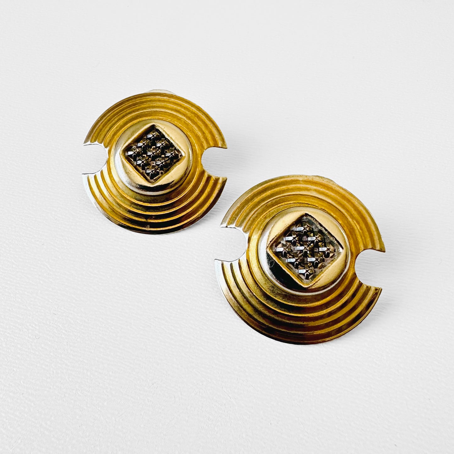 Faded Gold-Toned Round Tiered Shield Earrings