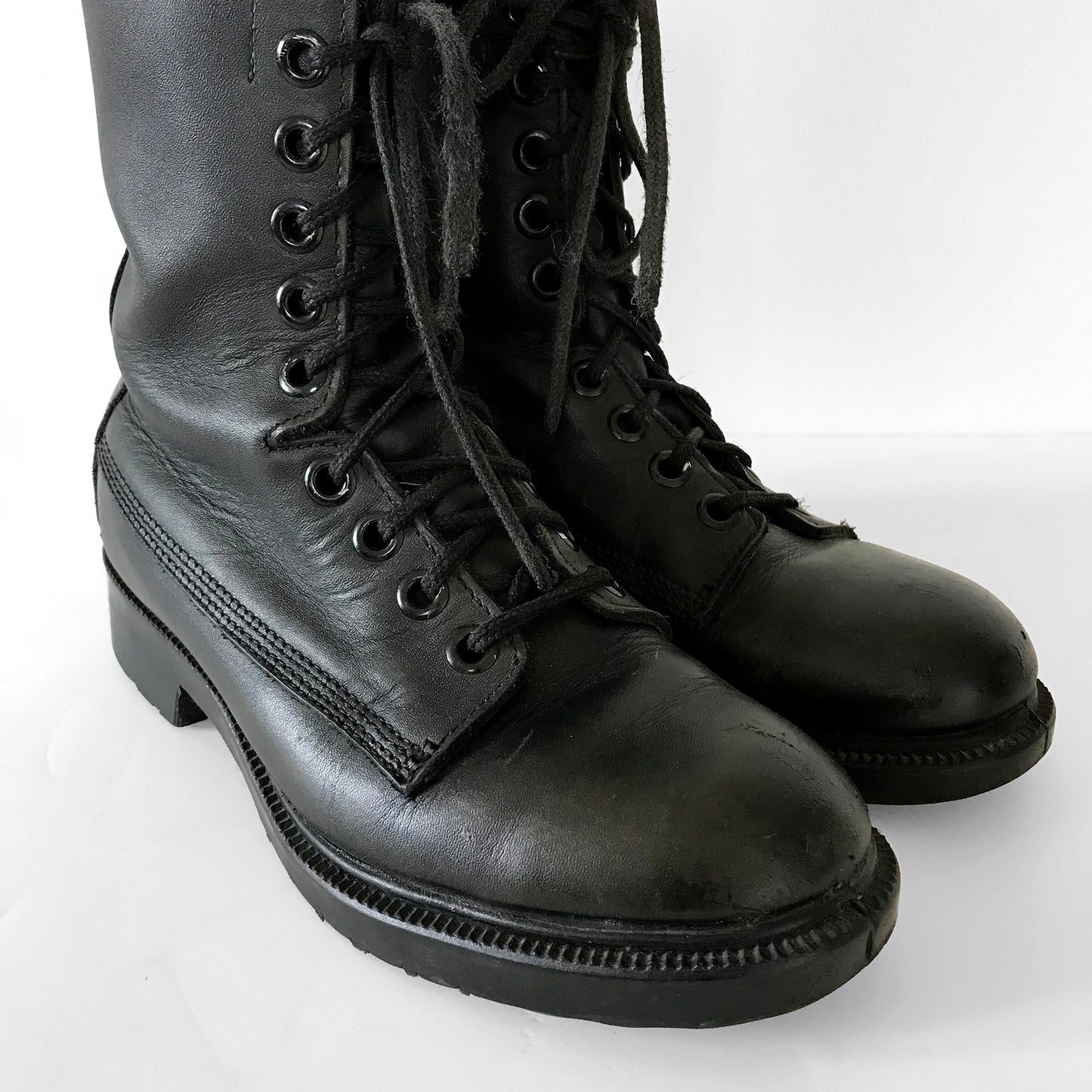 Black Leather Heavy Duty Military Lace-Up Combat Boots