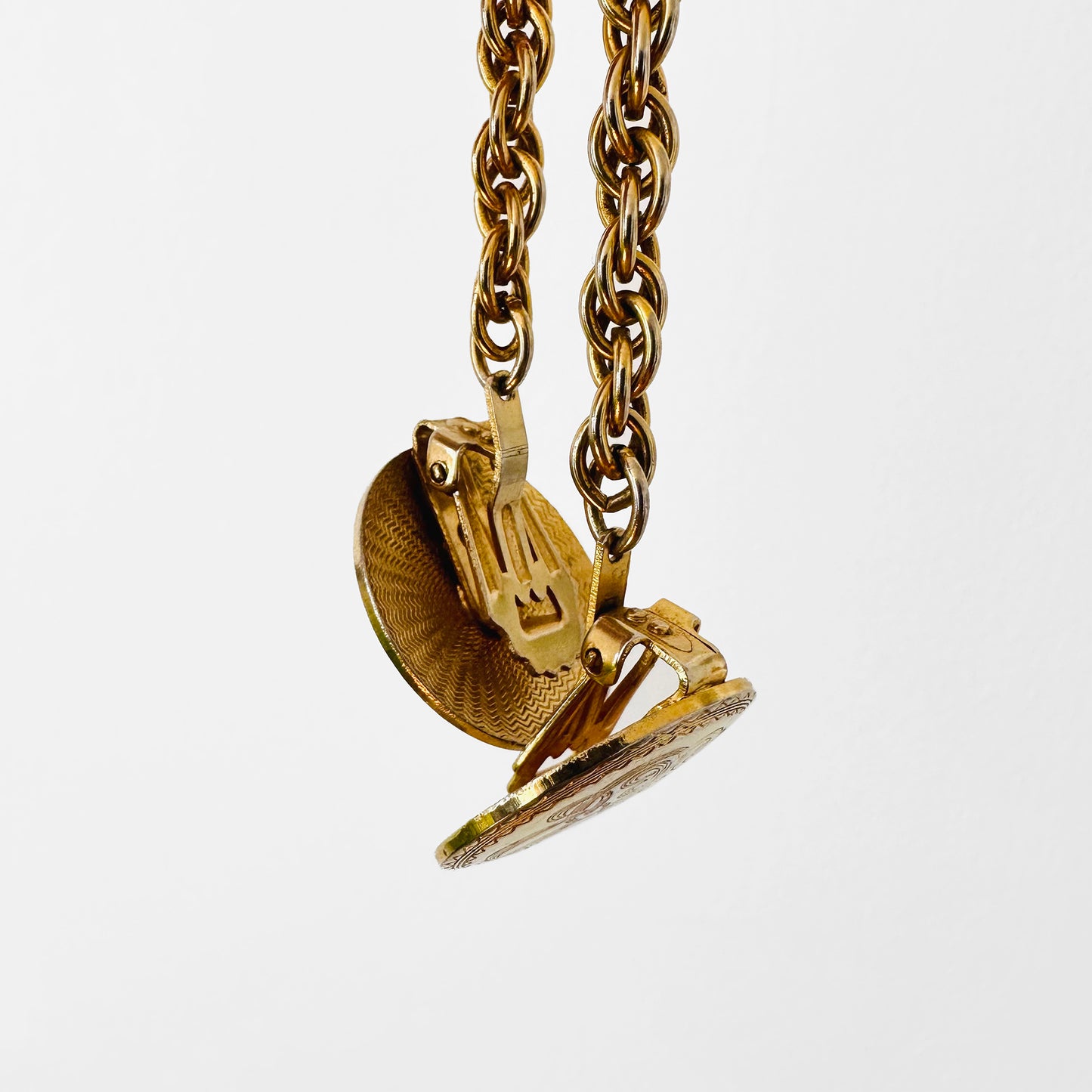 1980s Gold-Toned Etched Faux Pearl Drop Earrings and Collar / Vest Clip