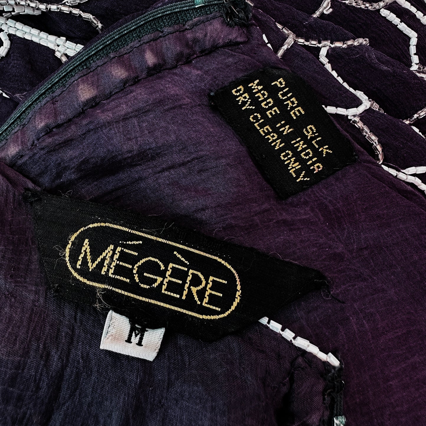 1920s Style Hand Beaded Well-Worn Floor Length Silk Gown - S/M