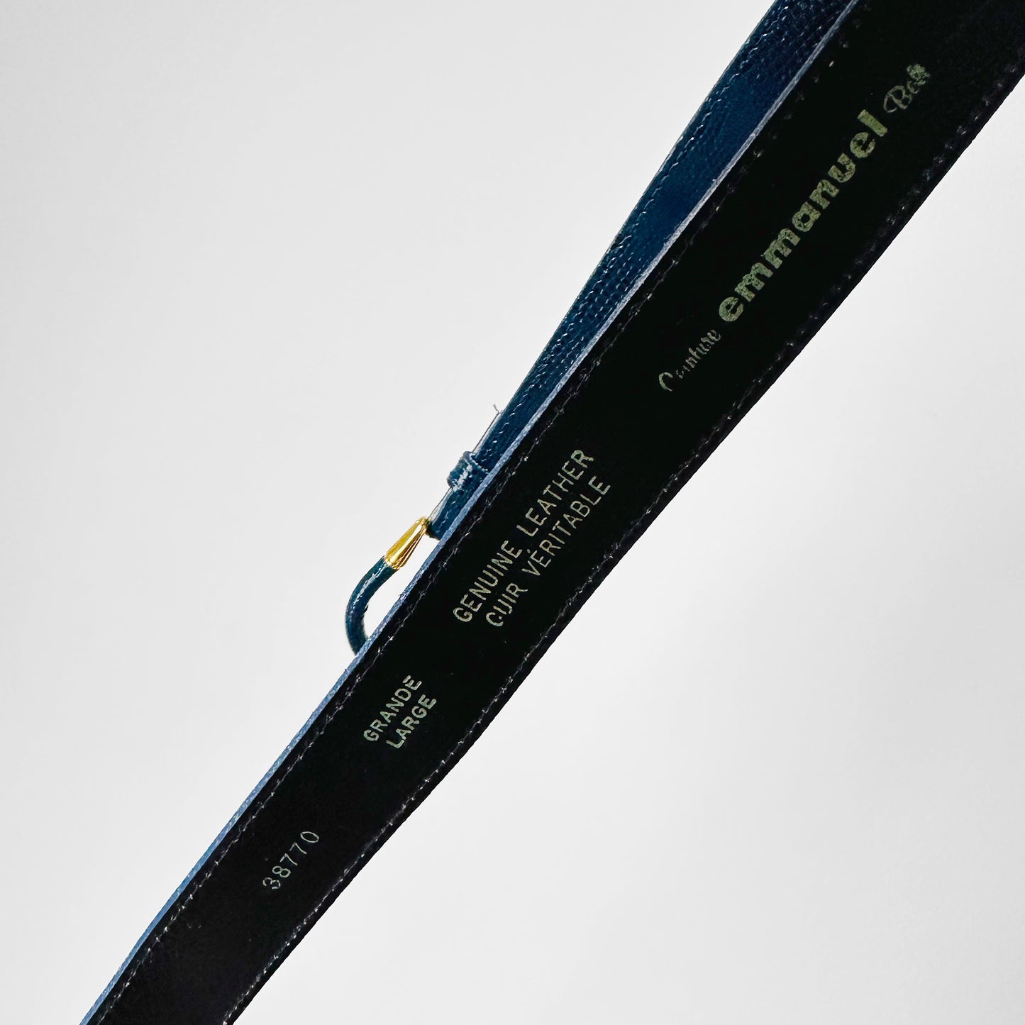 1980s Navy Blue Textured Leather Gold Accent Belt - Waist 29 - 33