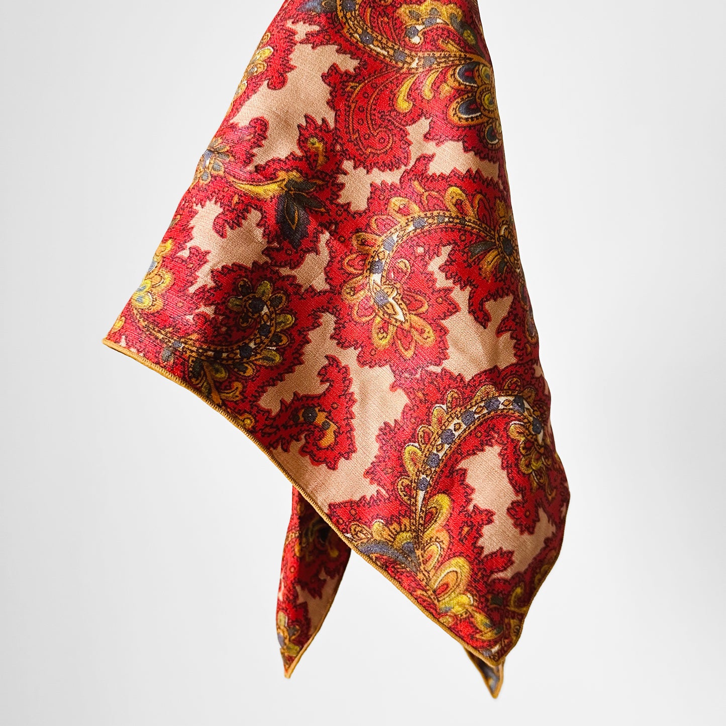Red Gold and Blue Trimmed Edge Paisley Patterned Kerchief Bandana Scarf