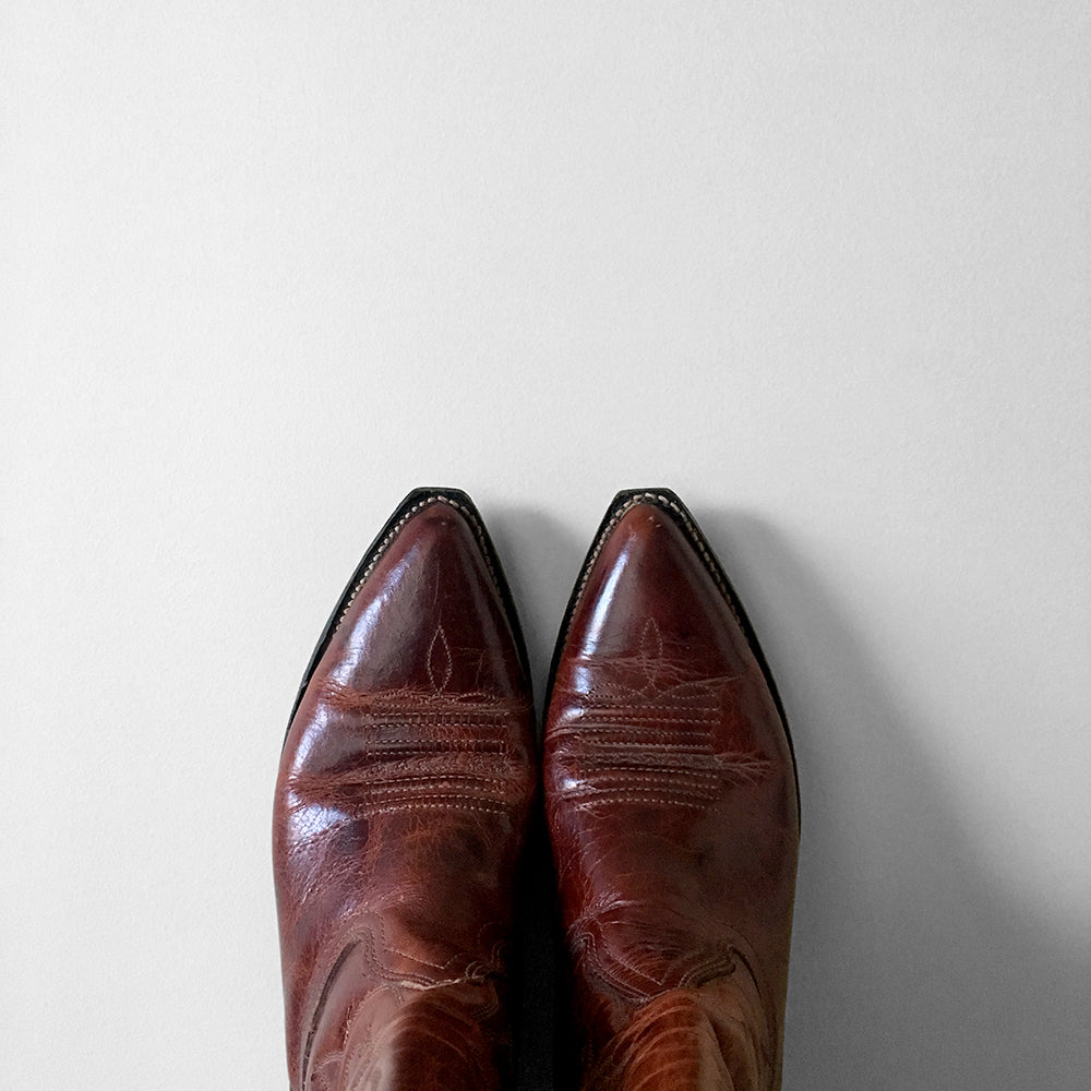 1970s Brown Stitched Leather Western Boots