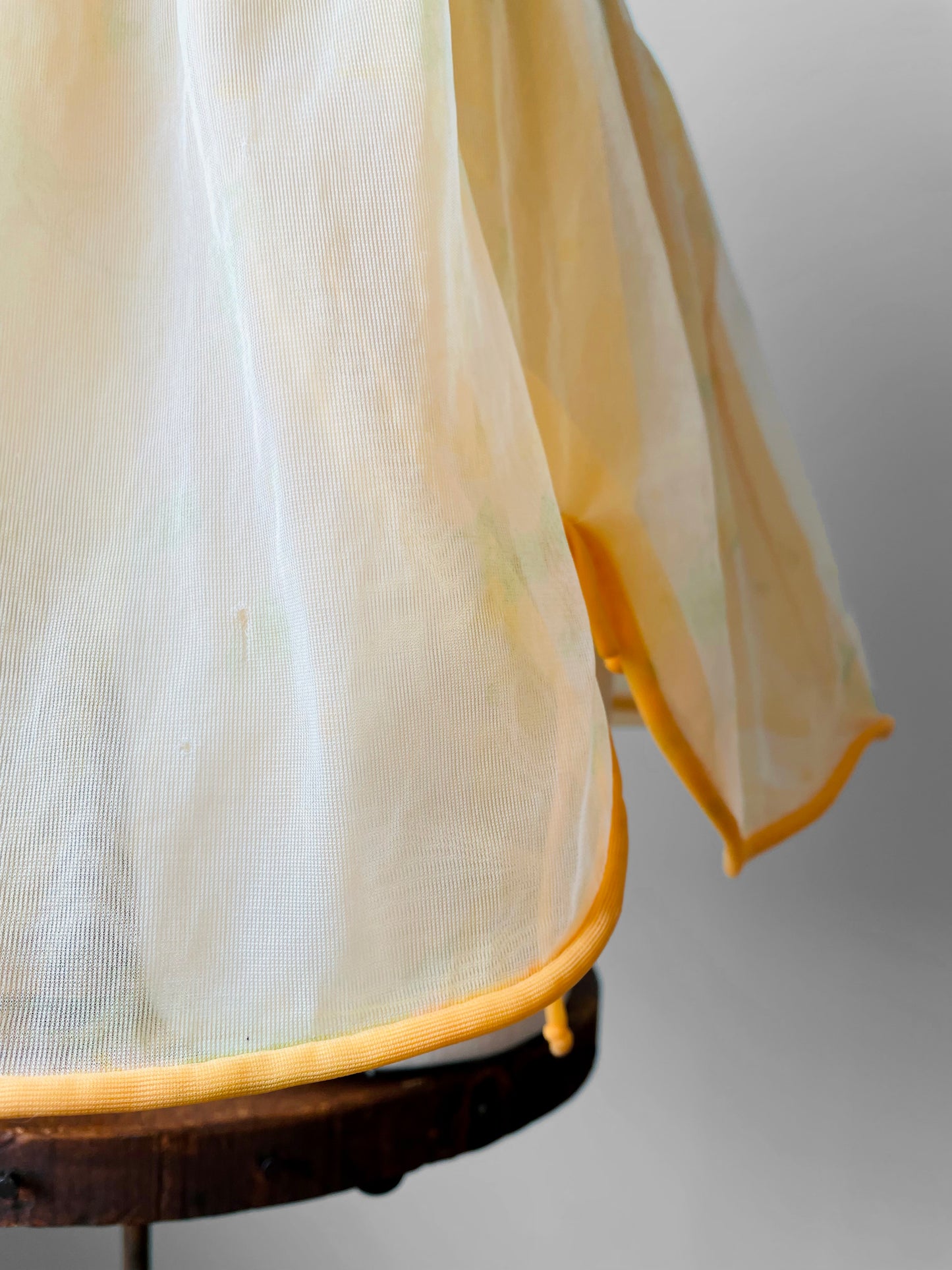 1960s Peach Orange Floral Sheer Chiffon Ballerina Peplum Dress