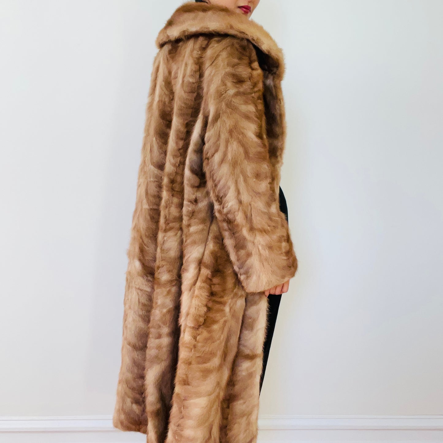 1950s - 1960s Monogrammed Midi-Length Caramel Fur Coat - S/M