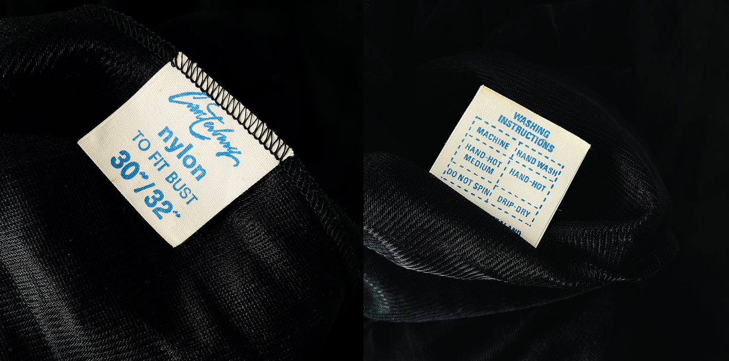 1950s-1960s Black and Fuschia Ruffle and Bow Chiffon Nightgown Slip Dress - XS/S