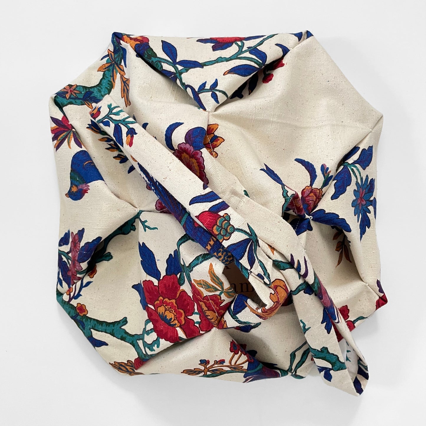 Upcycled Made-By-Me Vintage Handmade Botanical Birds Patterned Origami Tote Bag