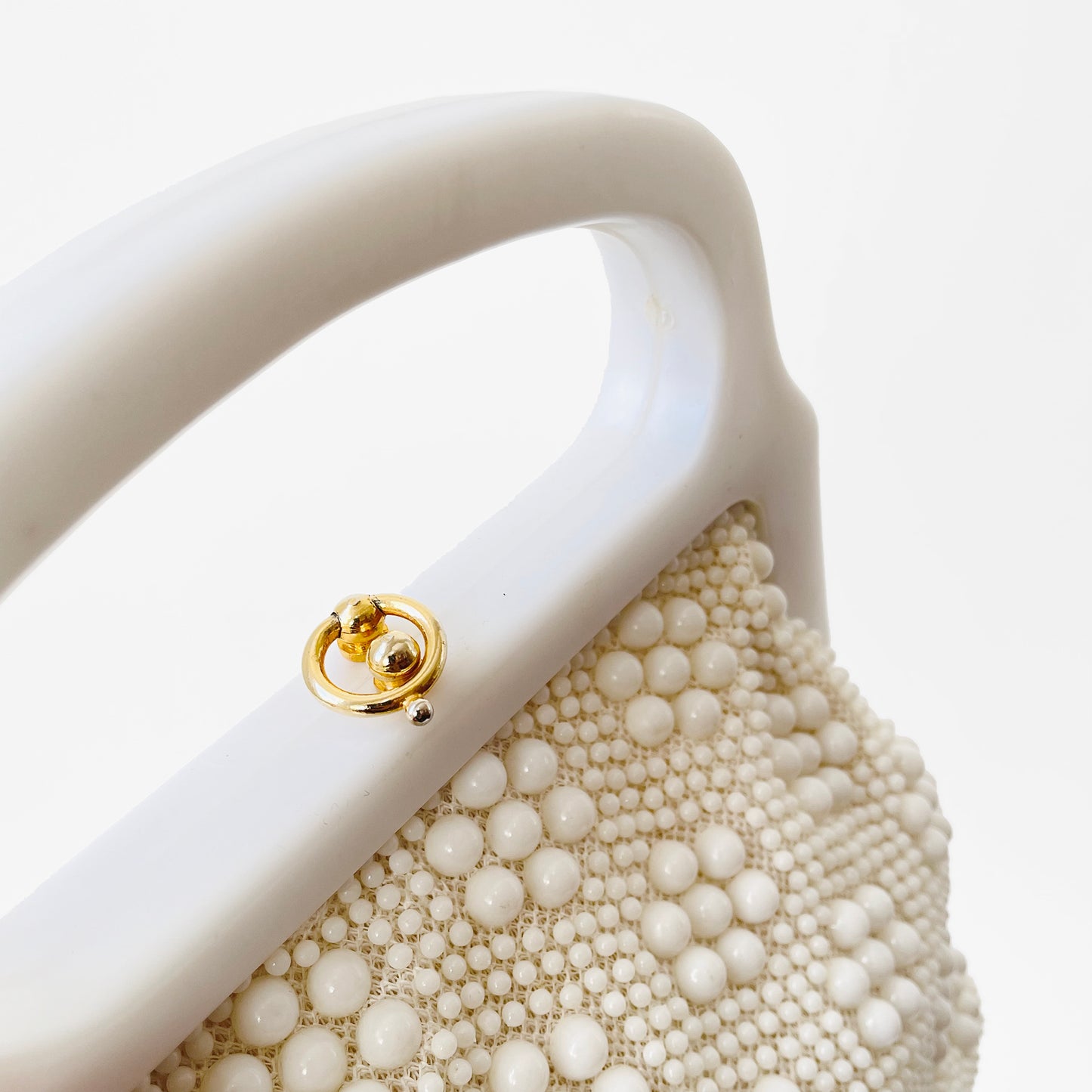 1980s Off-White Beaded Top-Handle Evening-Bag Purse Handbag