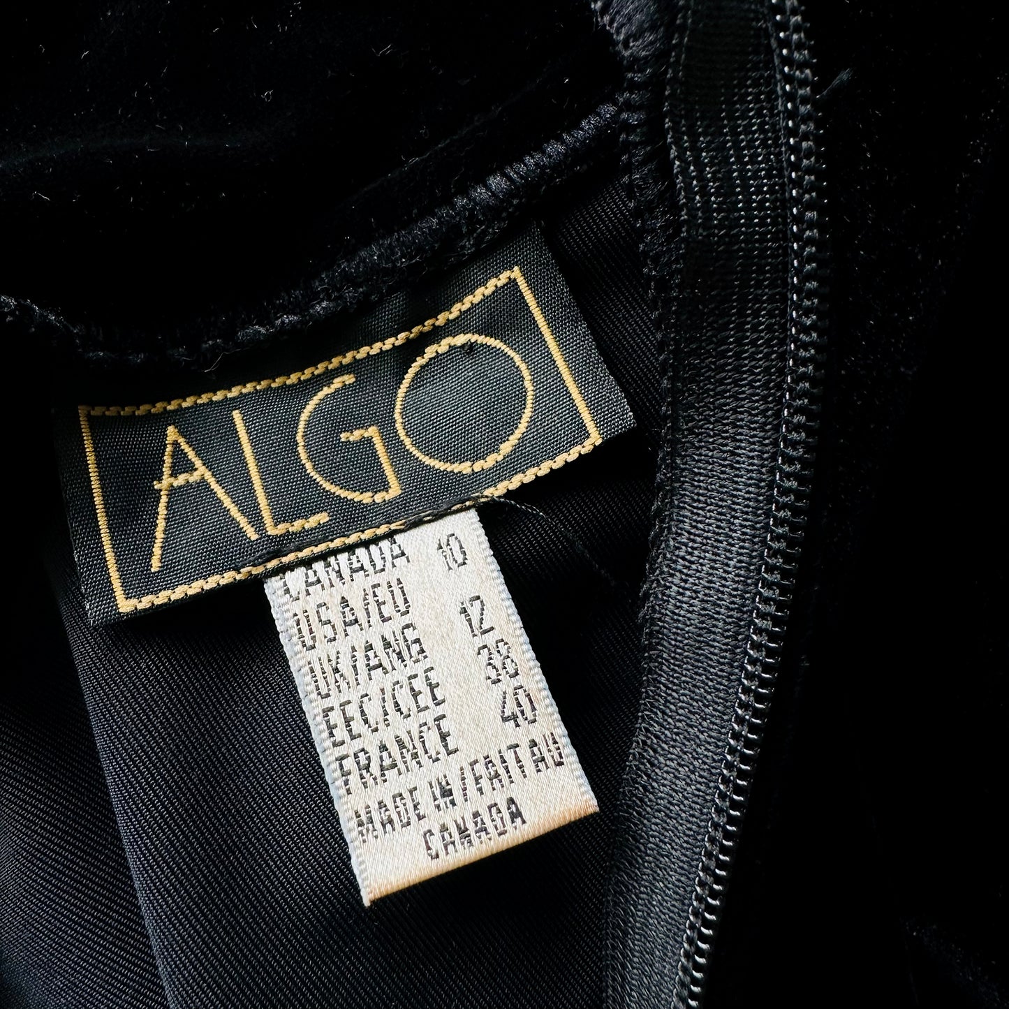 1990s Black Velour Soft Stretch Mock Neck Fitted Dress - Sz. S