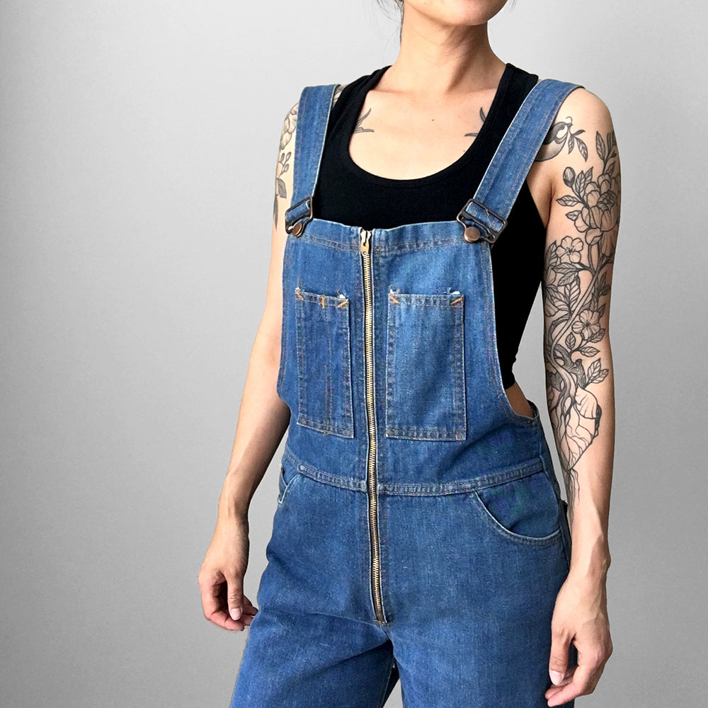 1970s Made in Canada Bell-Bottom Wide-Leg Denim Blue Jean Overalls