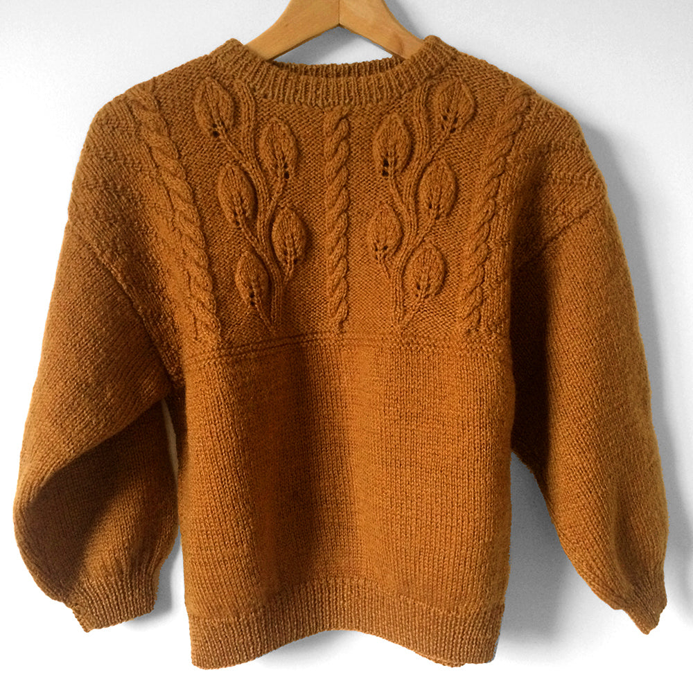 1970s Handmade Leaf Motif Cable-Knit Sweater